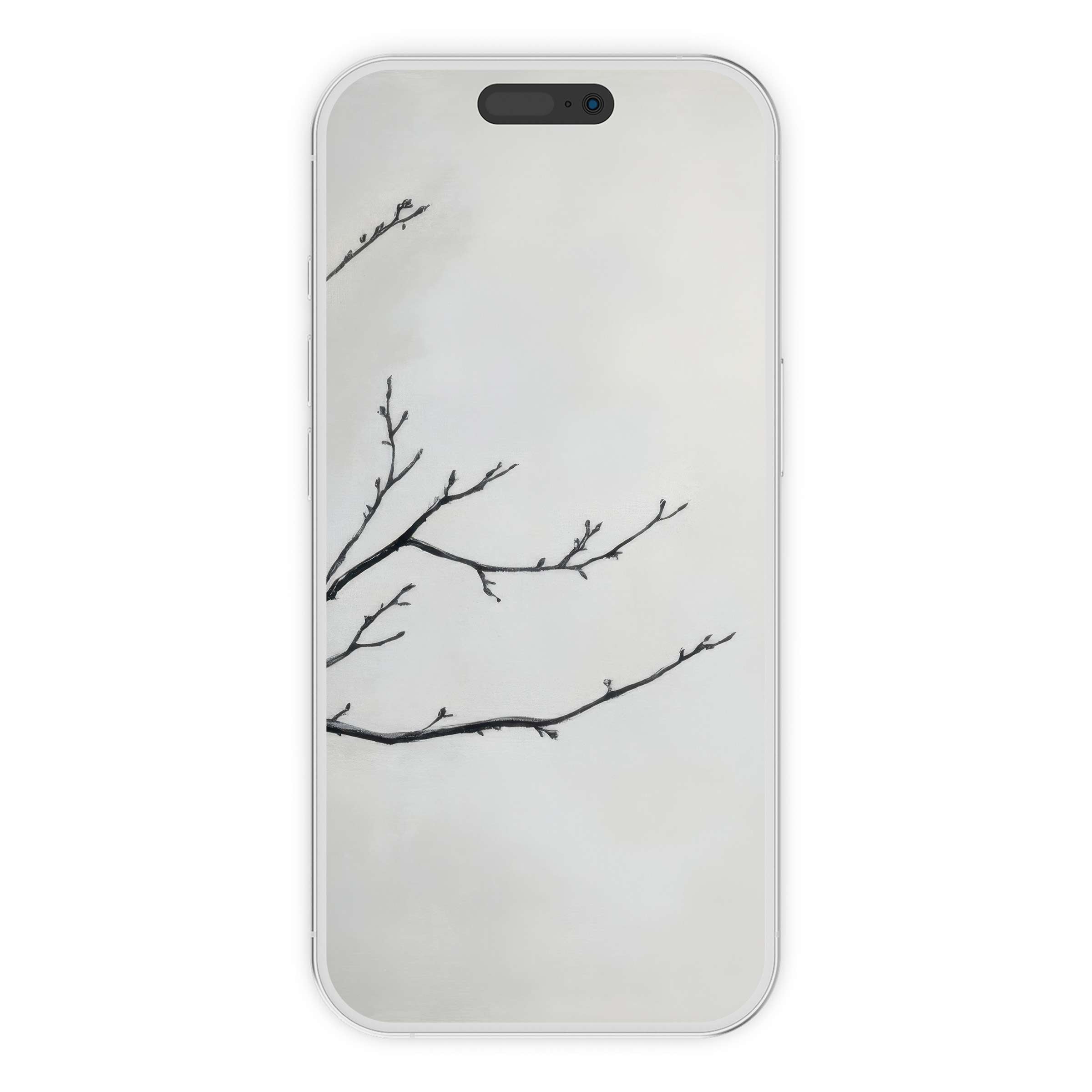 Calm neutral iPhone wallpaper featuring minimalist bare branches on a soft background perfect for phones digital download tranquility