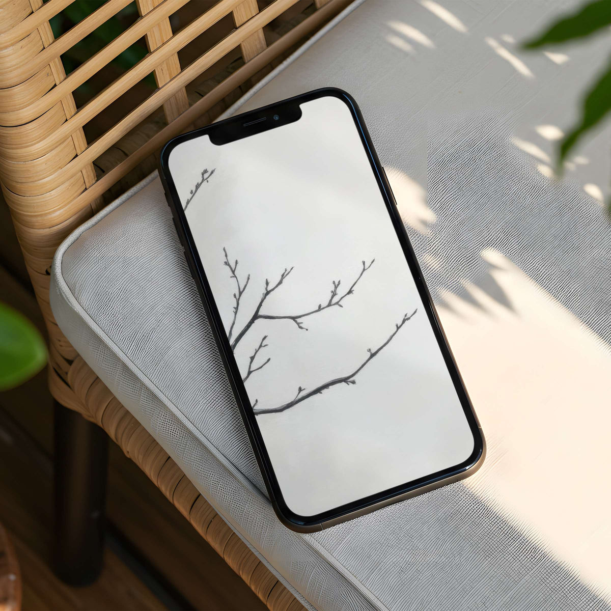 Elegant branch sketch iPhone background for an instant download that inspires calmness and mindfulness fits any phone screen
