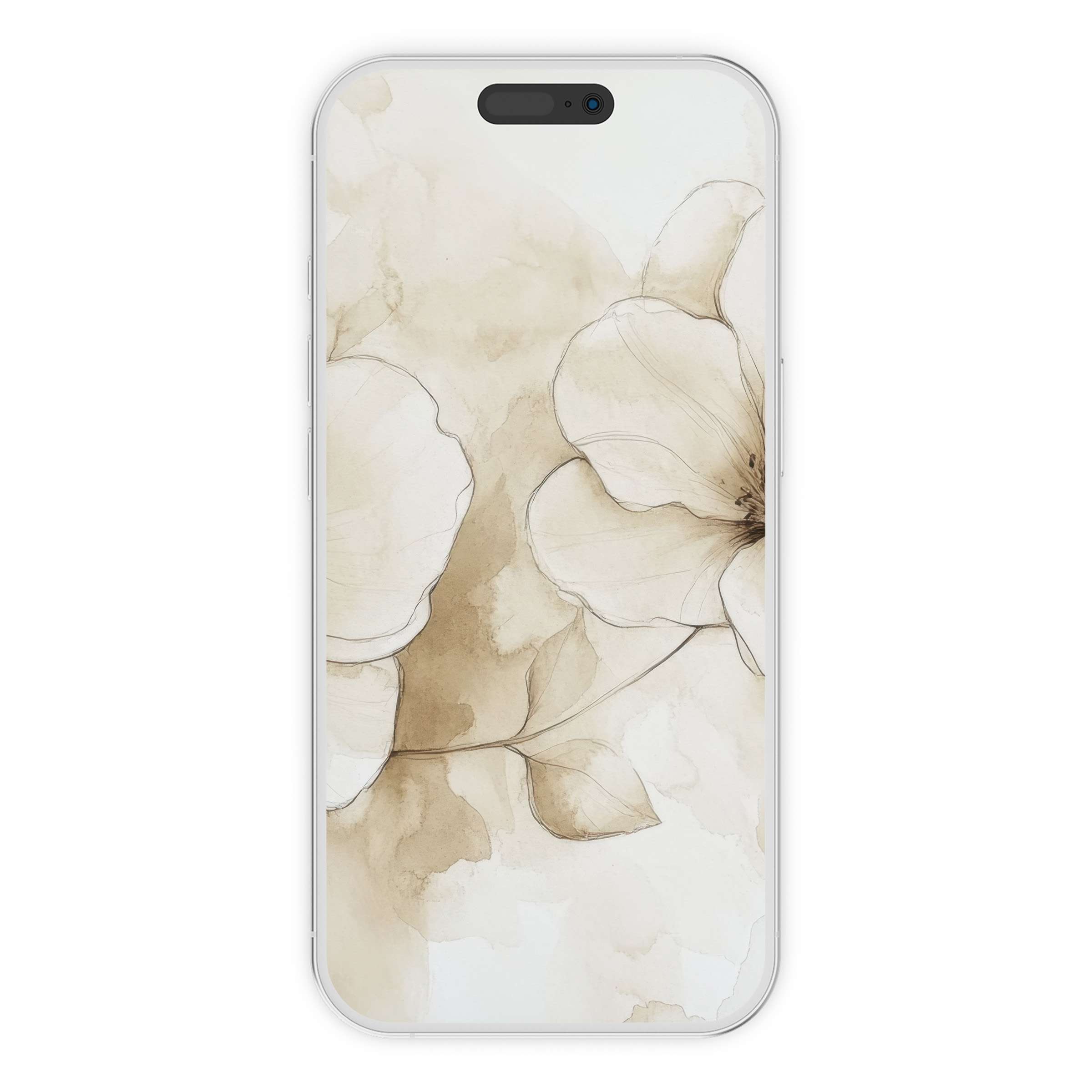 Neutral iPhone wallpaper featuring elegant beige floral watercolor art offers a serene phone background suitable for digital download