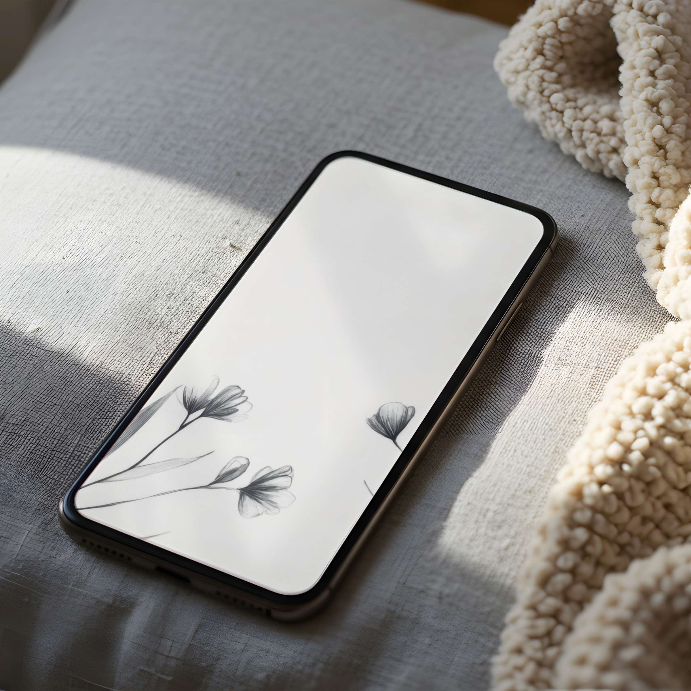 Delicate floral phone wallpaper in grayscale offers high resolution elegance and calm for iPhone and Android digital downloads