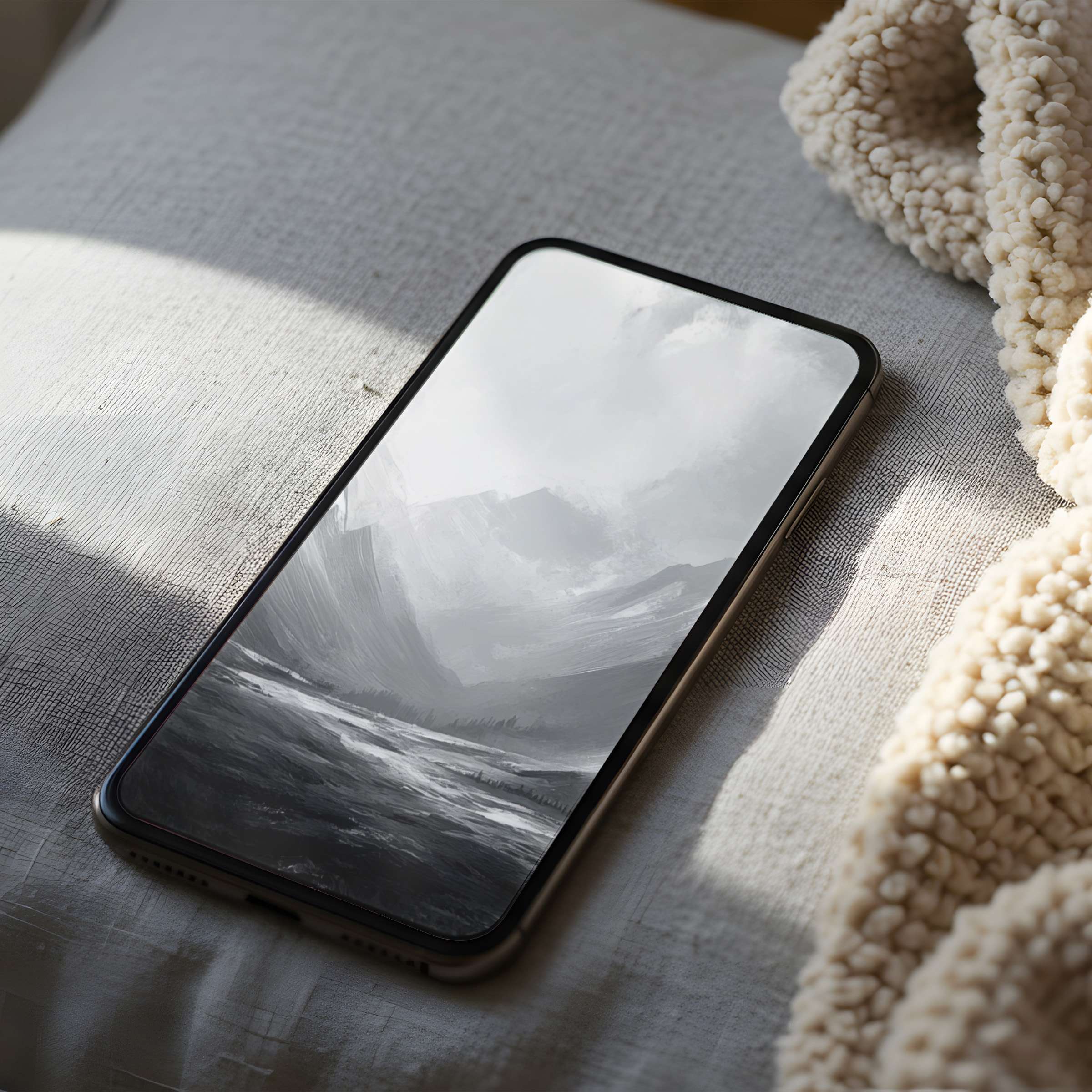Serene monochrome mountain landscape phone wallpaper offers high resolution elegance and tranquility for iPhone and Android digital download