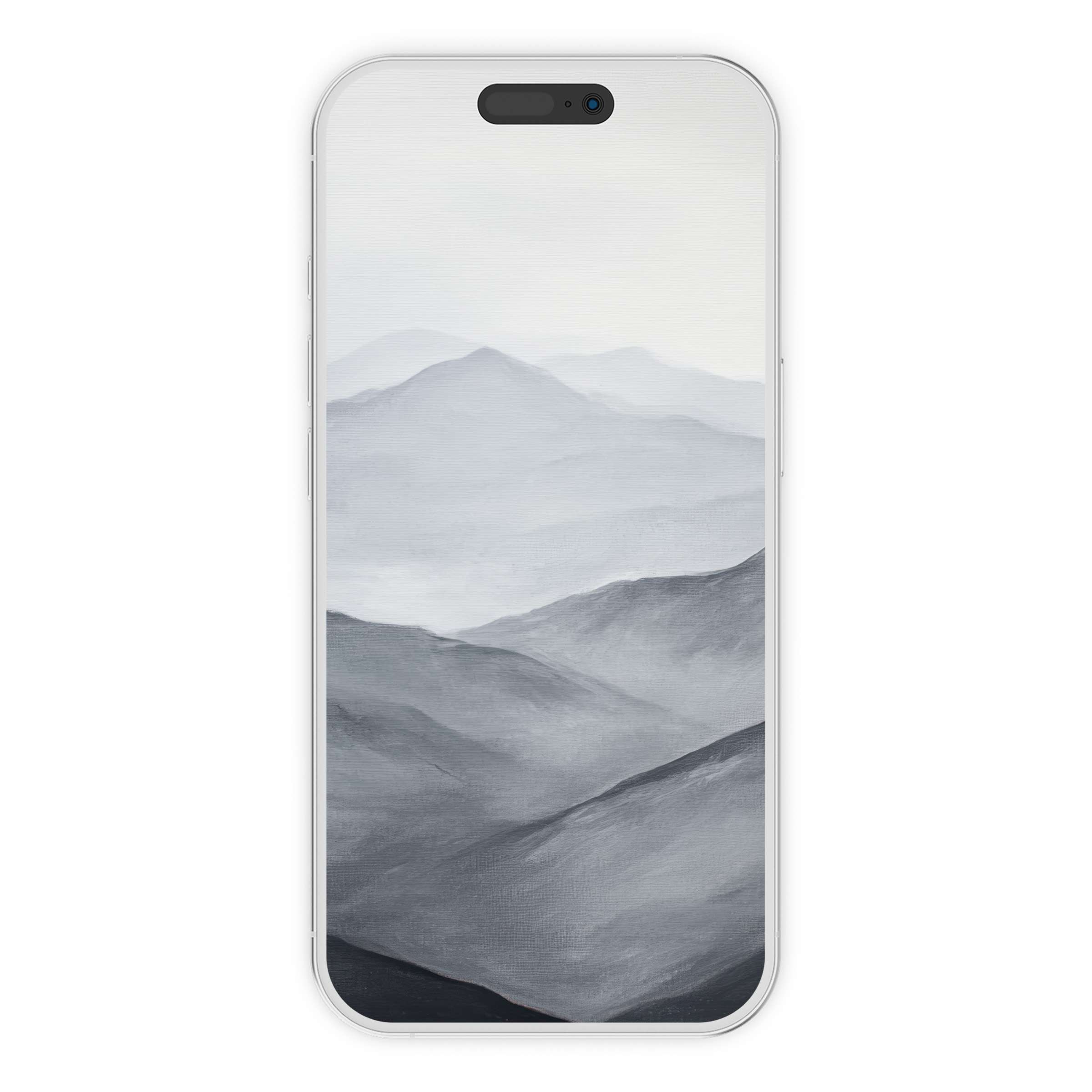 Neutral iPhone wallpaper digital download featuring serene grayscale mountain background offers an elegant phone aesthetic for calm inspiration