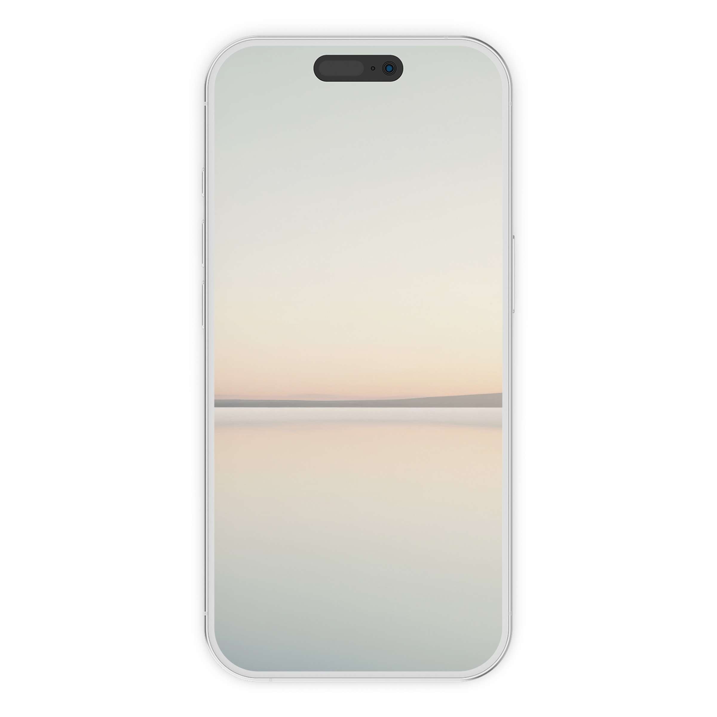 Neutral iPhone wallpaper featuring a serene pastel sunset over calm water, perfect for phone background as a digital download