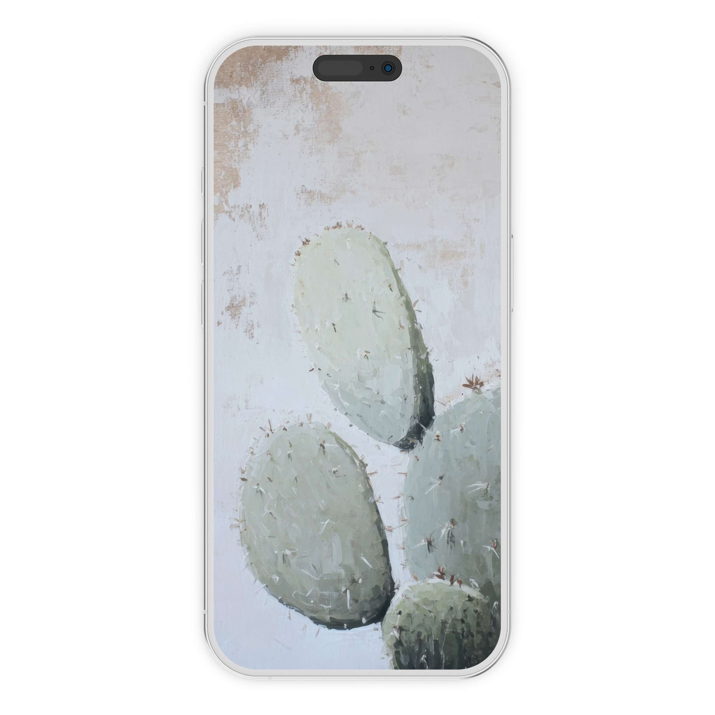 Neutral iPhone wallpaper featuring textured cactus art in soft pastels for a serene phone background digital download suitable for all devices