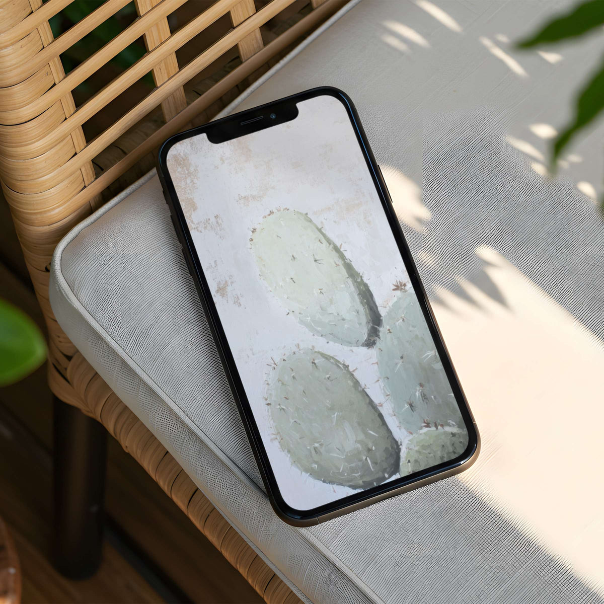 Tranquil cactus art iPhone background brings calm and elegance to your phone with instant download fitting all devices