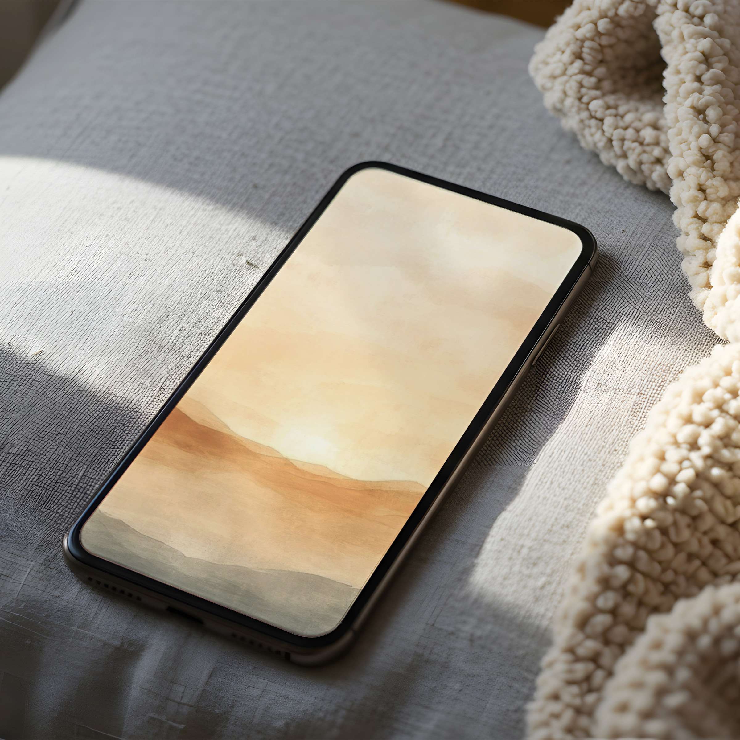 Serene phone wallpaper with soft beige and peach tones, ideal for iPhone and android, offering a calm, high-resolution digital download