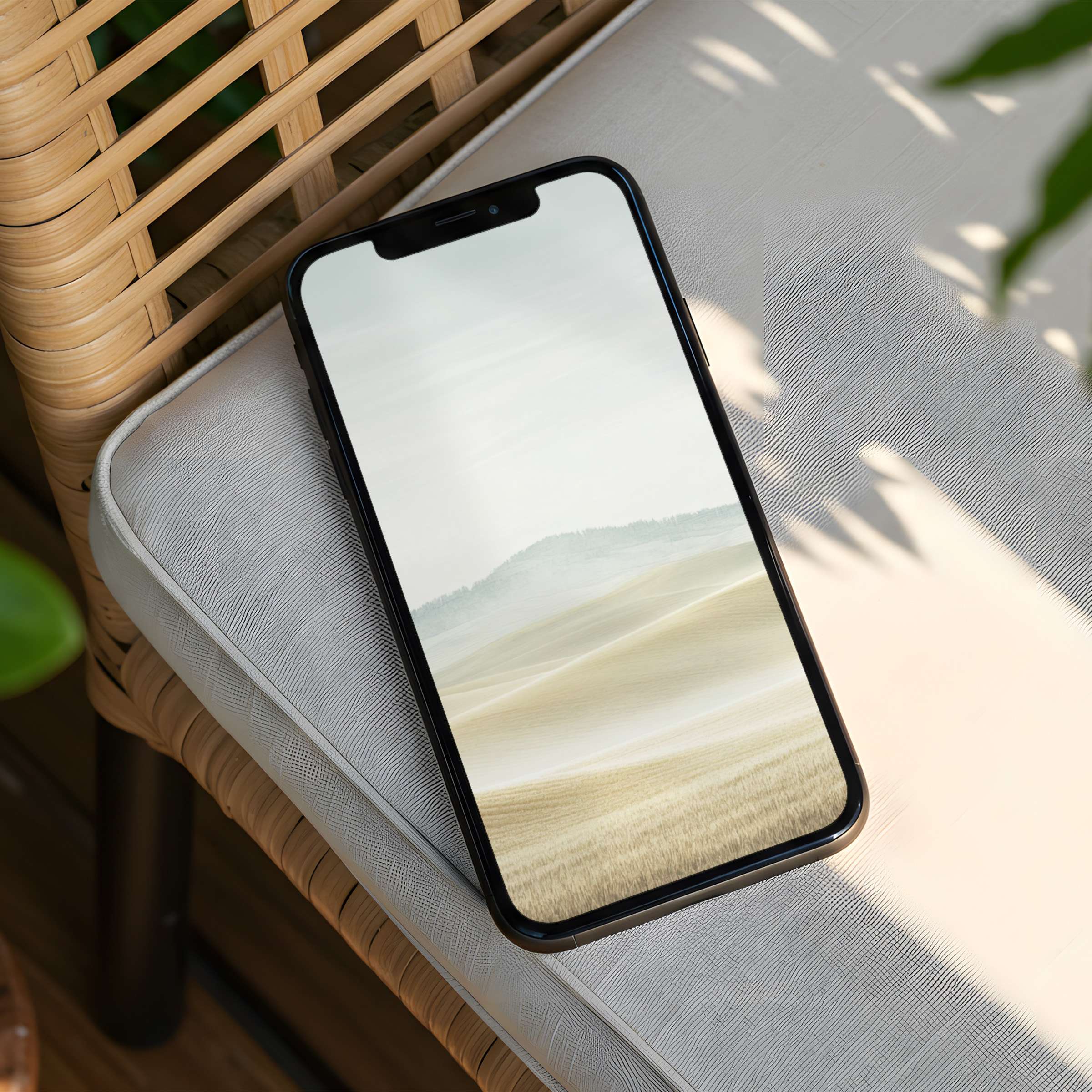 Elegant iPhone background featuring serene, muted landscapes offers instant download for mindful phone aesthetics and calm inspiration
