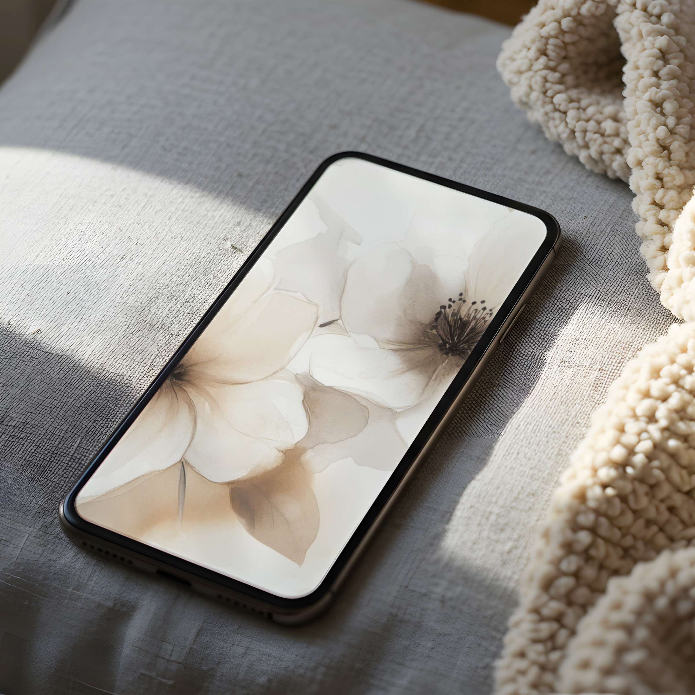 Elegant phone wallpaper featuring soft, sepia-toned floral art brings calm sophistication to your iPhone and Android, seamless fit for high resolution
