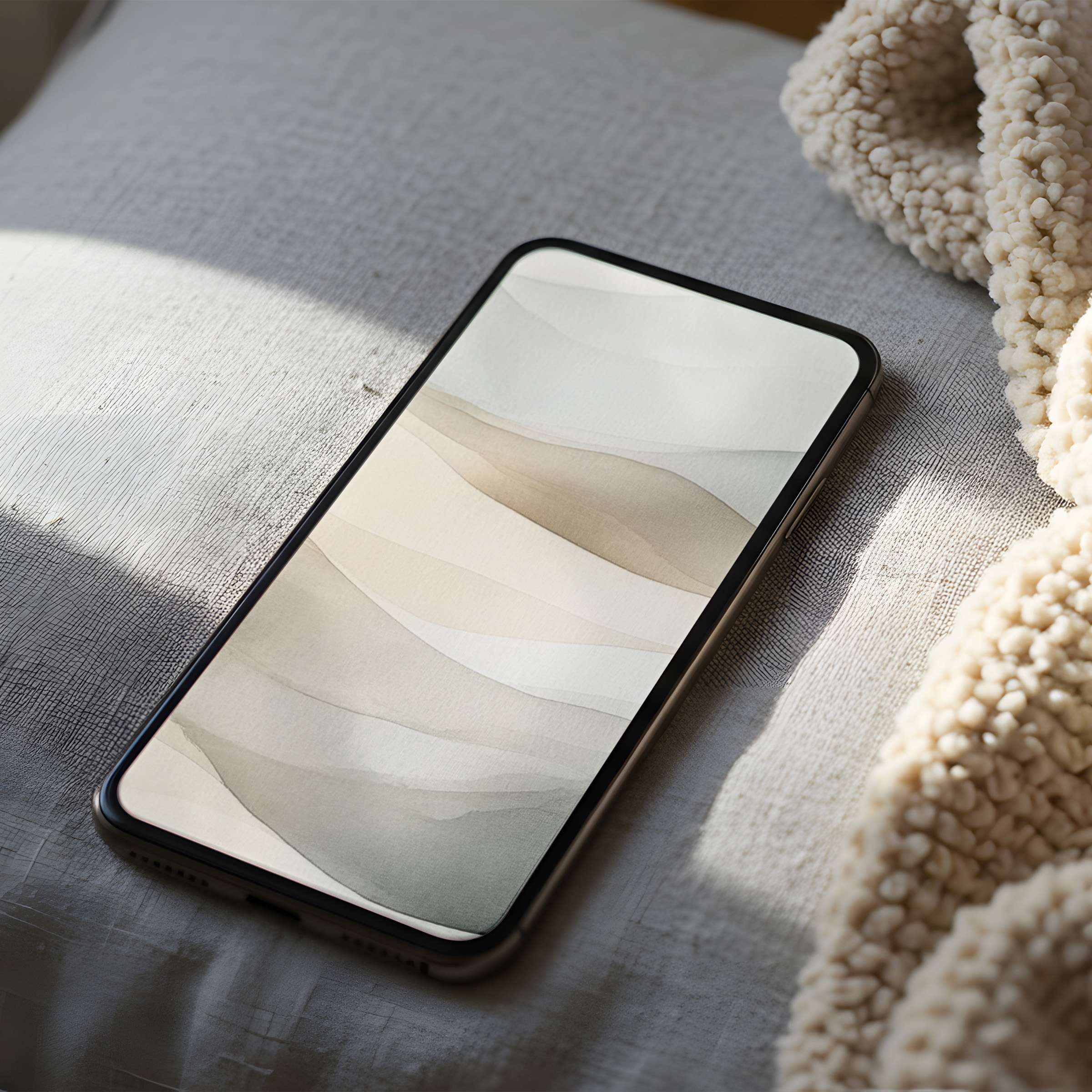 Soft, serene abstract phone wallpaper in neutral tones for high-resolution iPhone and Android screens, perfect for a calming digital download