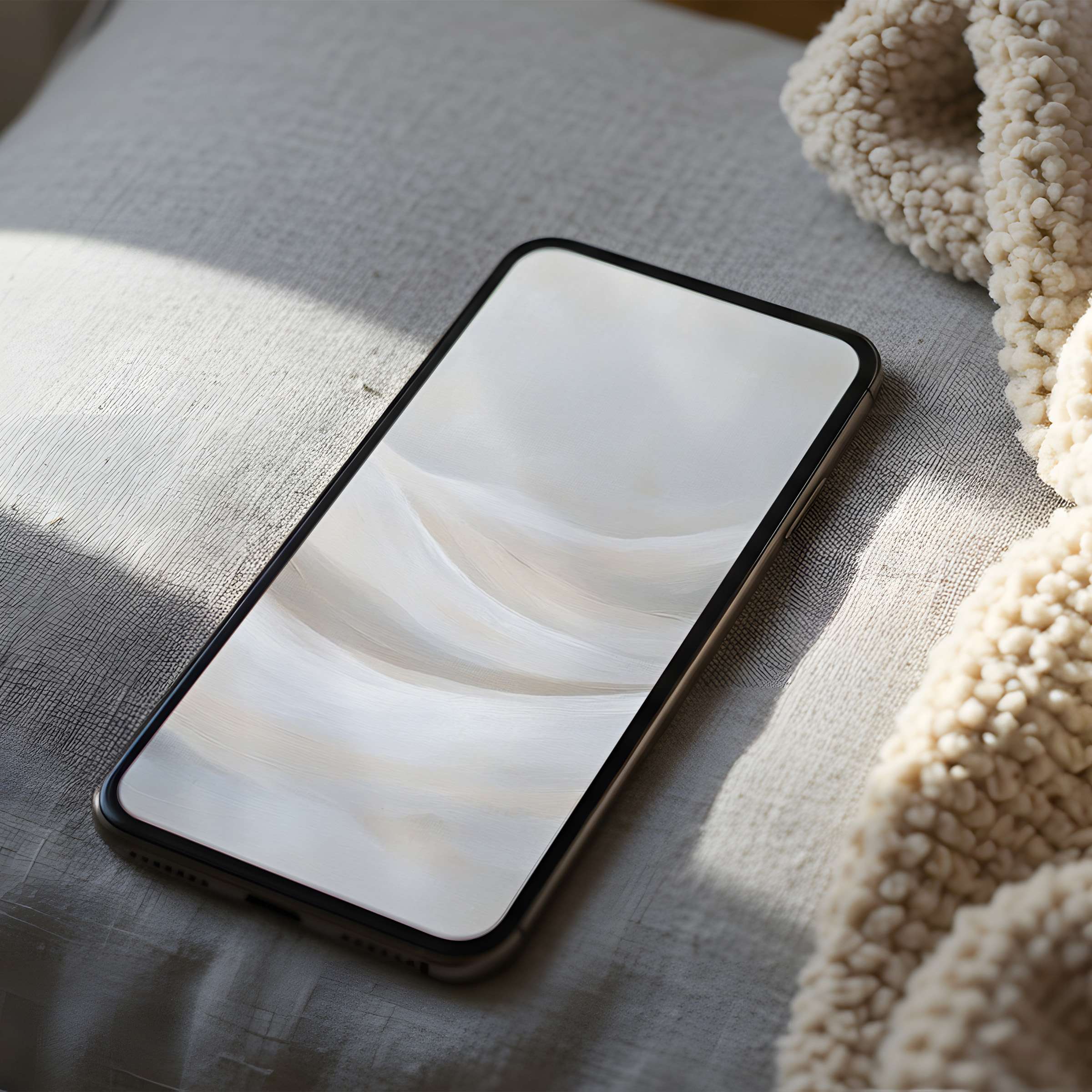Calming abstract phone wallpaper in soft neutral tones, perfect for high resolution iPhone or Android, offering digital tranquility
