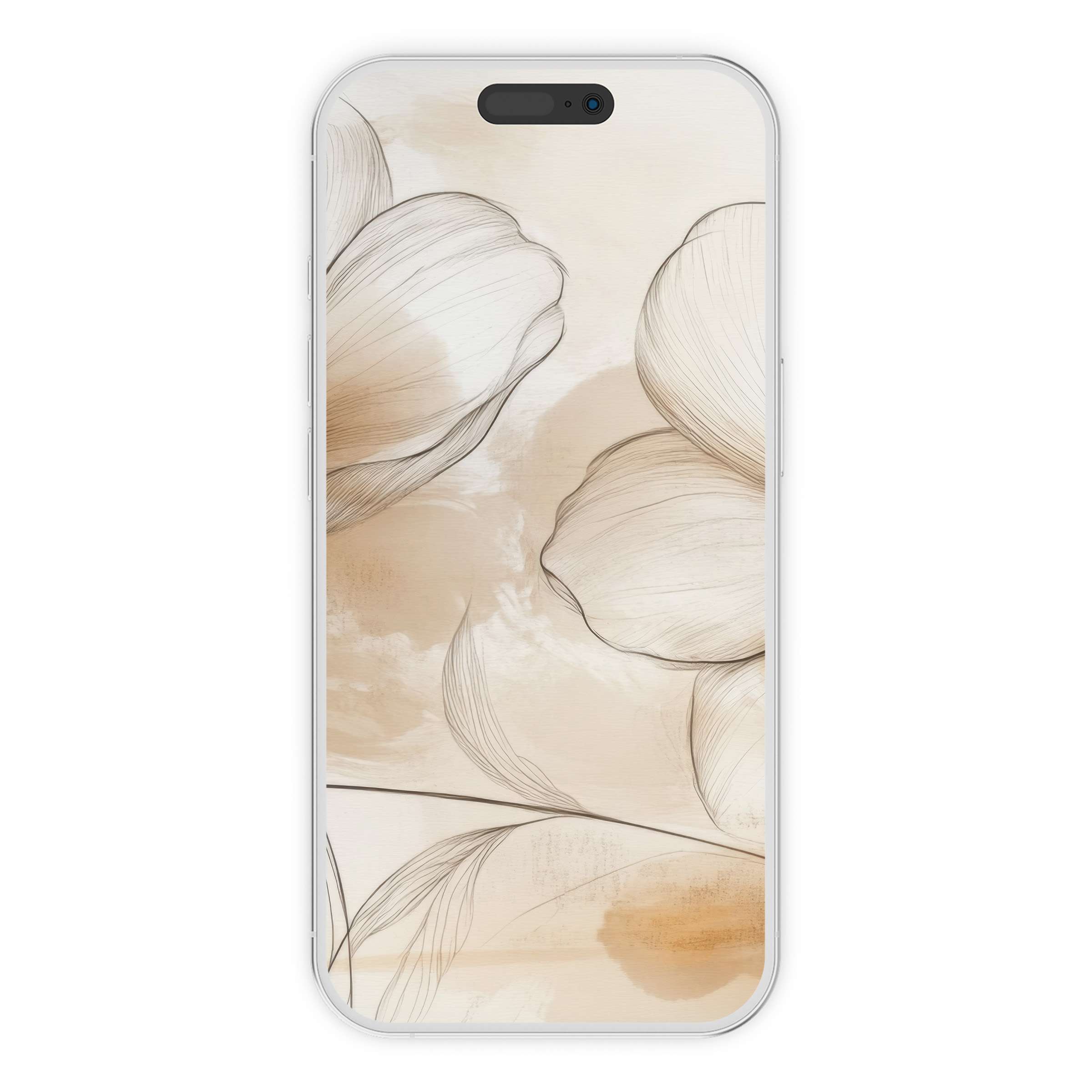 Neutral iPhone wallpaper featuring elegant neutral florals in soft beige tones creates a serene phone background for digital download use