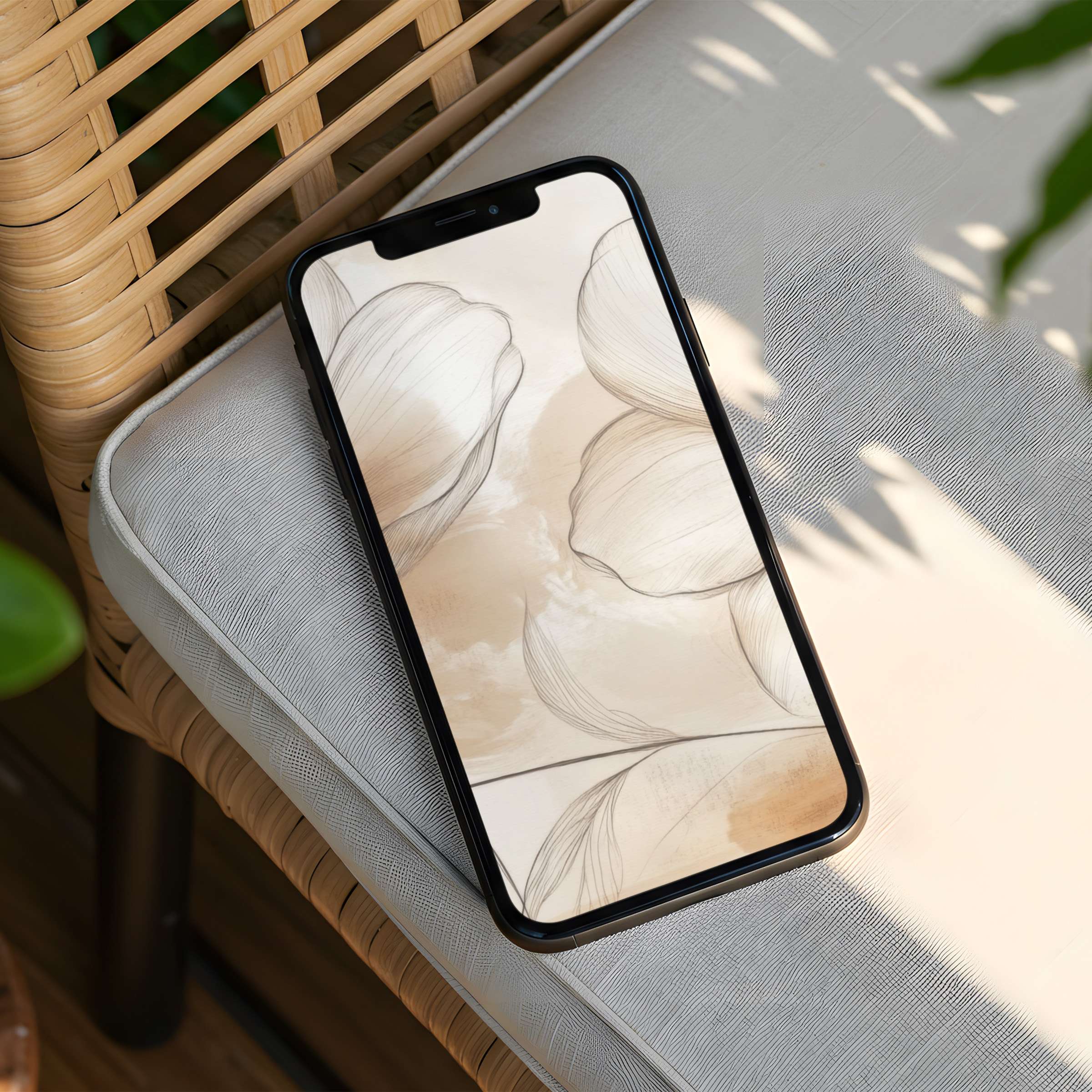Elegant floral iPhone background for instant download, enhancing phone aesthetics with calming neutral tones and mindful design
