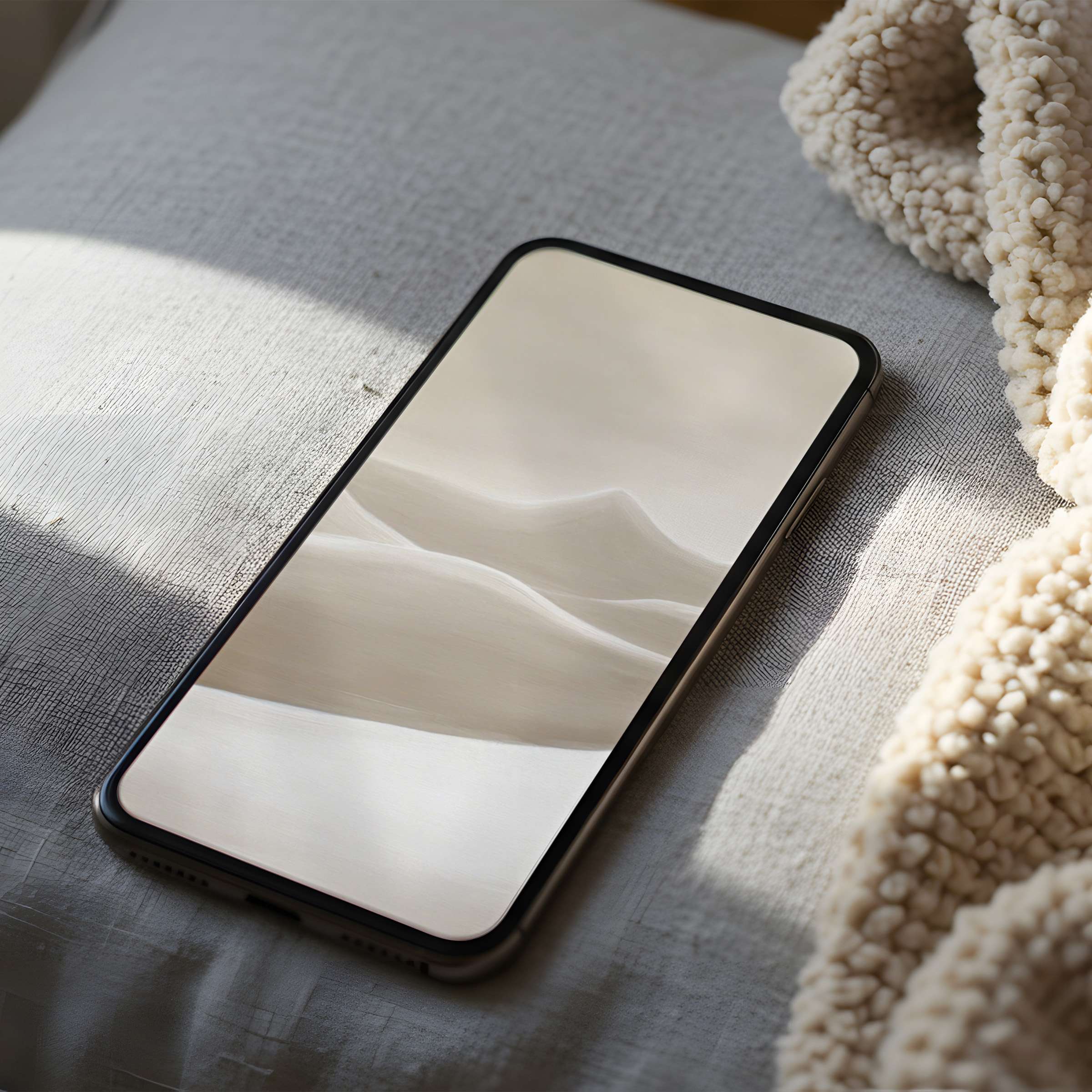 Elegant minimalist phone wallpaper featuring calming desert dunes in neutral tones, perfect for iPhone and Android, digital download