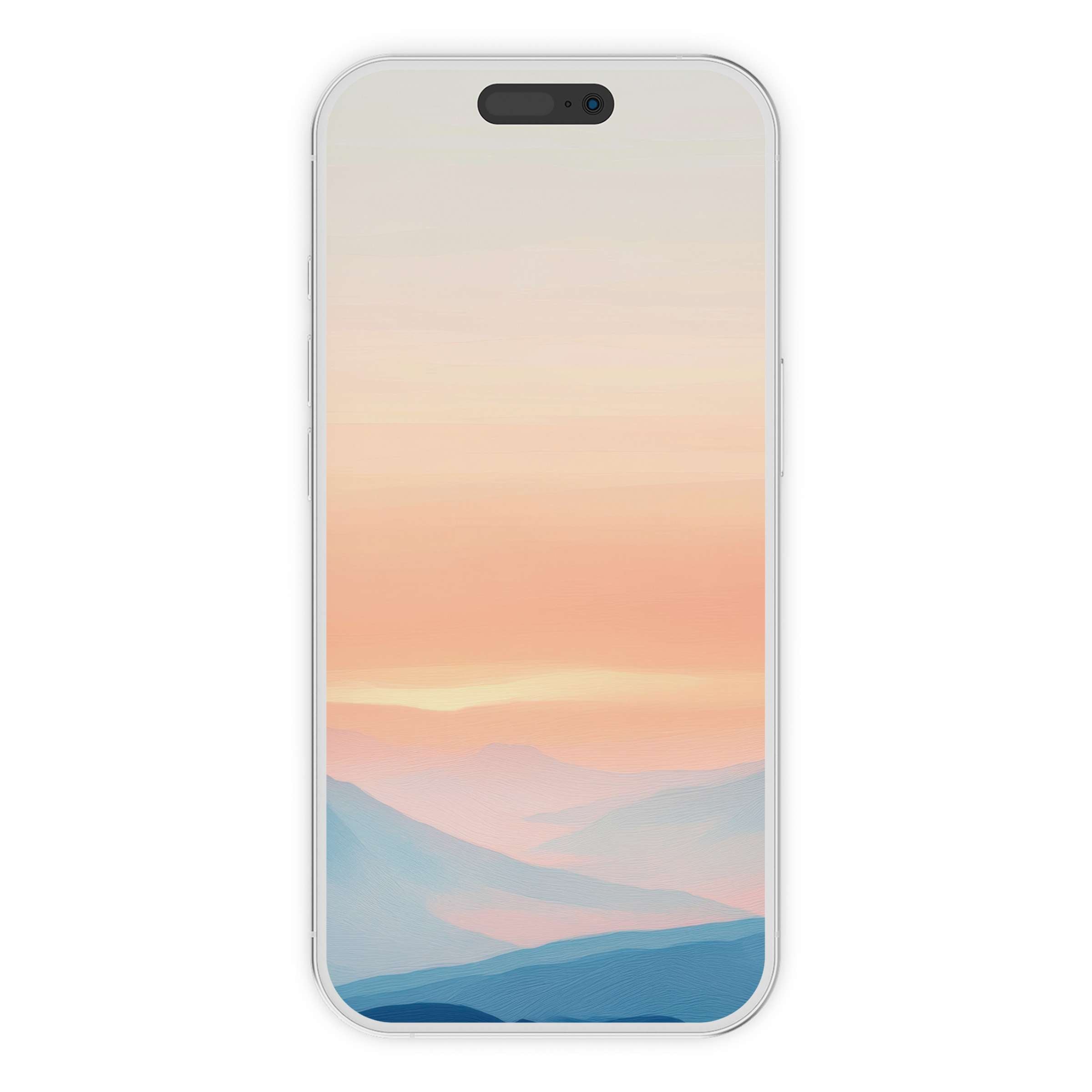 Serene landscape in soft peach and blue tones as a neutral iPhone wallpaper offers an inspiring phone background digital download