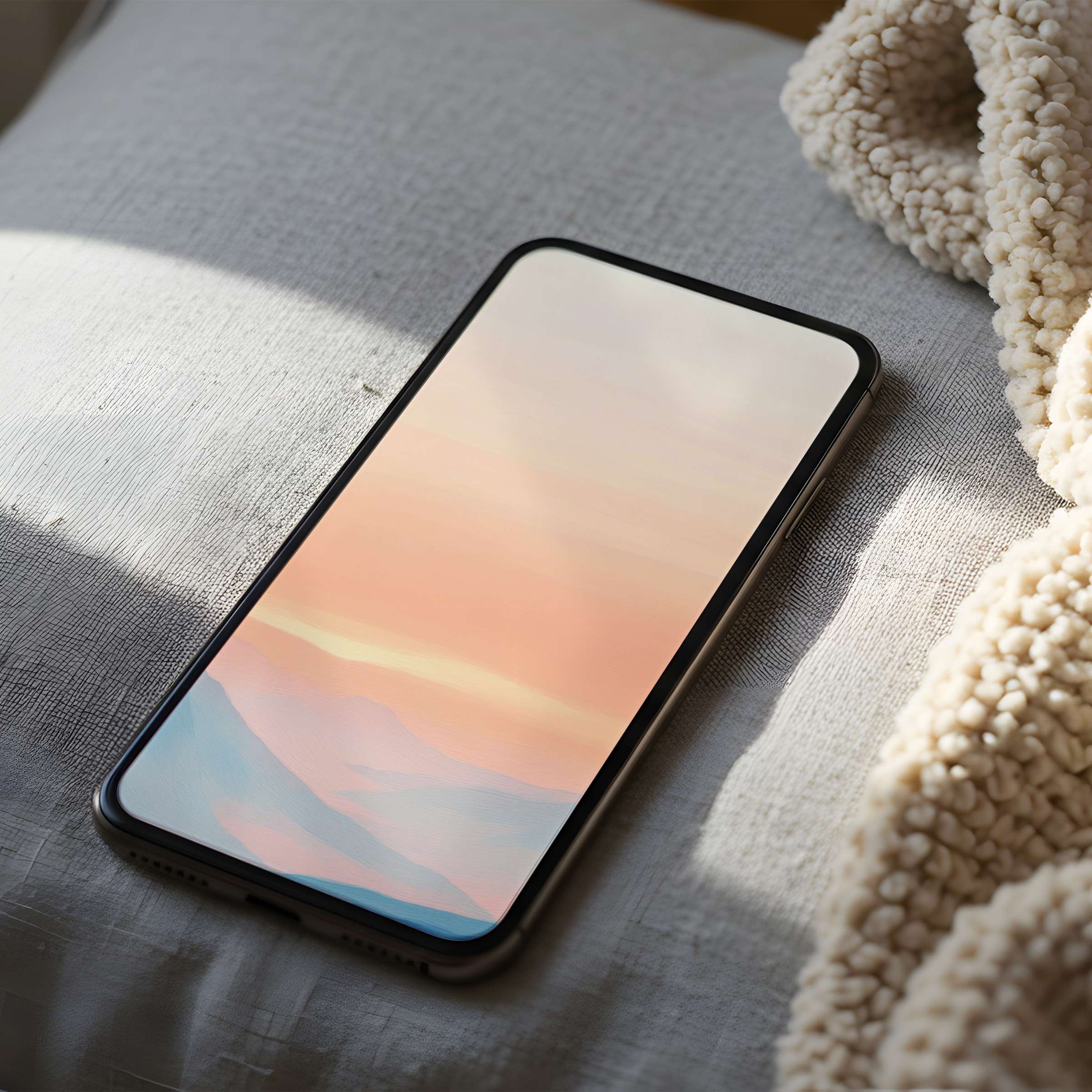 Calming phone wallpaper featuring soft pastel gradient mountains, ideal for iPhone or Android, offering high-resolution digital download