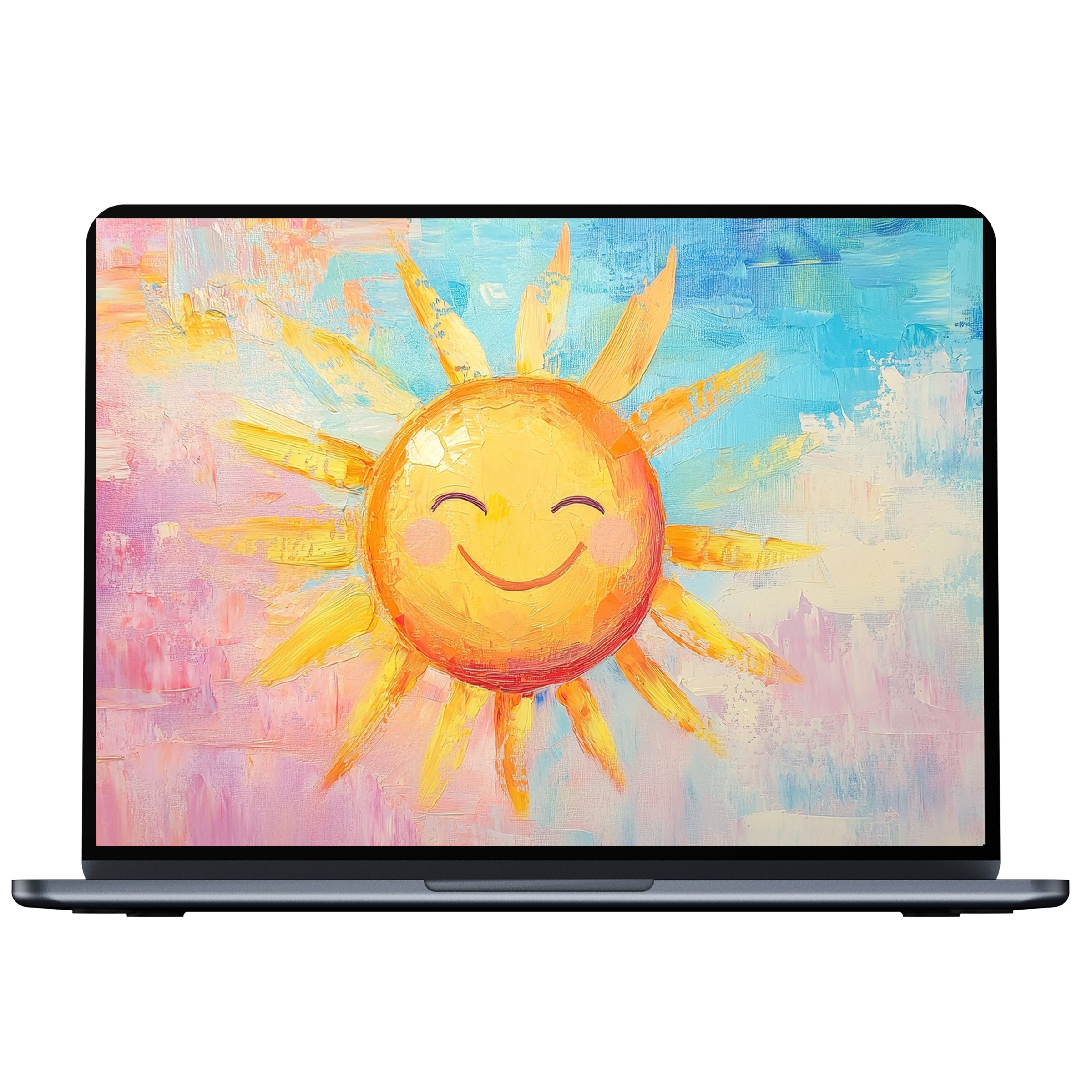 Cheerful nursery desktop wallpaper with a smiling sun and pastel sky elevates any PC or laptop, inspiring calm and mindfulness