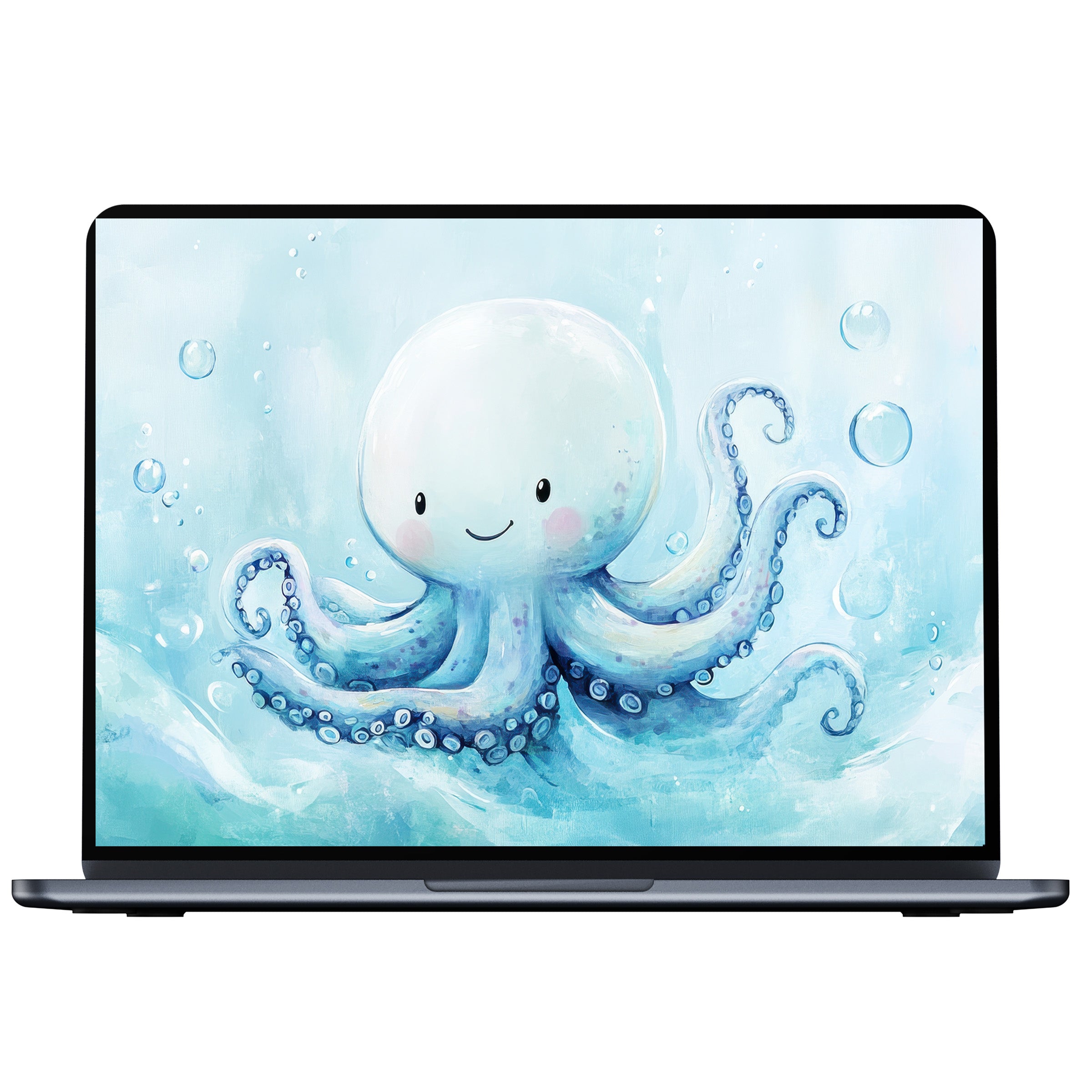 Charming nursery desktop wallpaper featuring a cute octopus in soft blues inspires calm on PC or laptop digital download