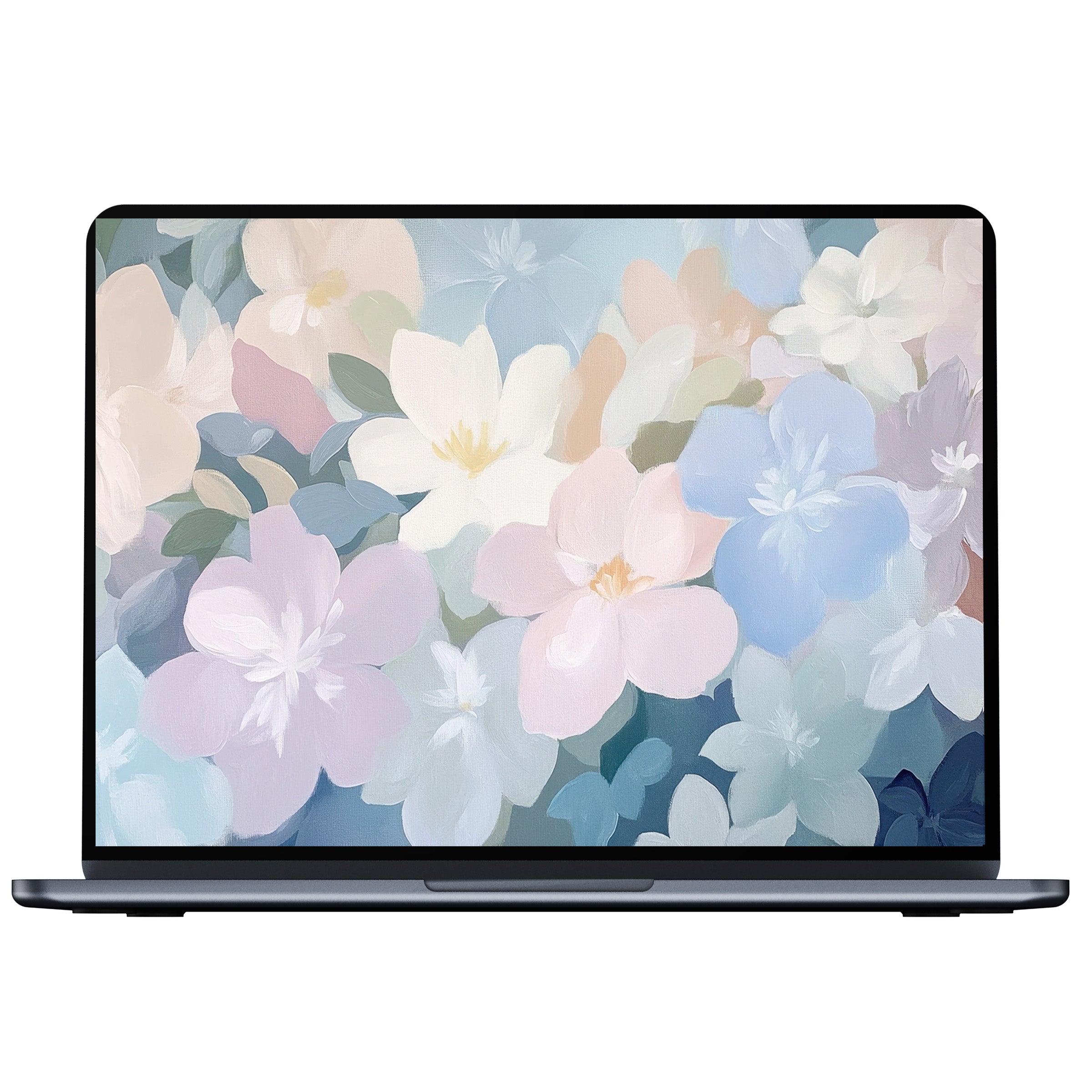 Elegant nursery desktop wallpaper digital download with pastel floral art for PC and laptop inspiring calm and mindfulness