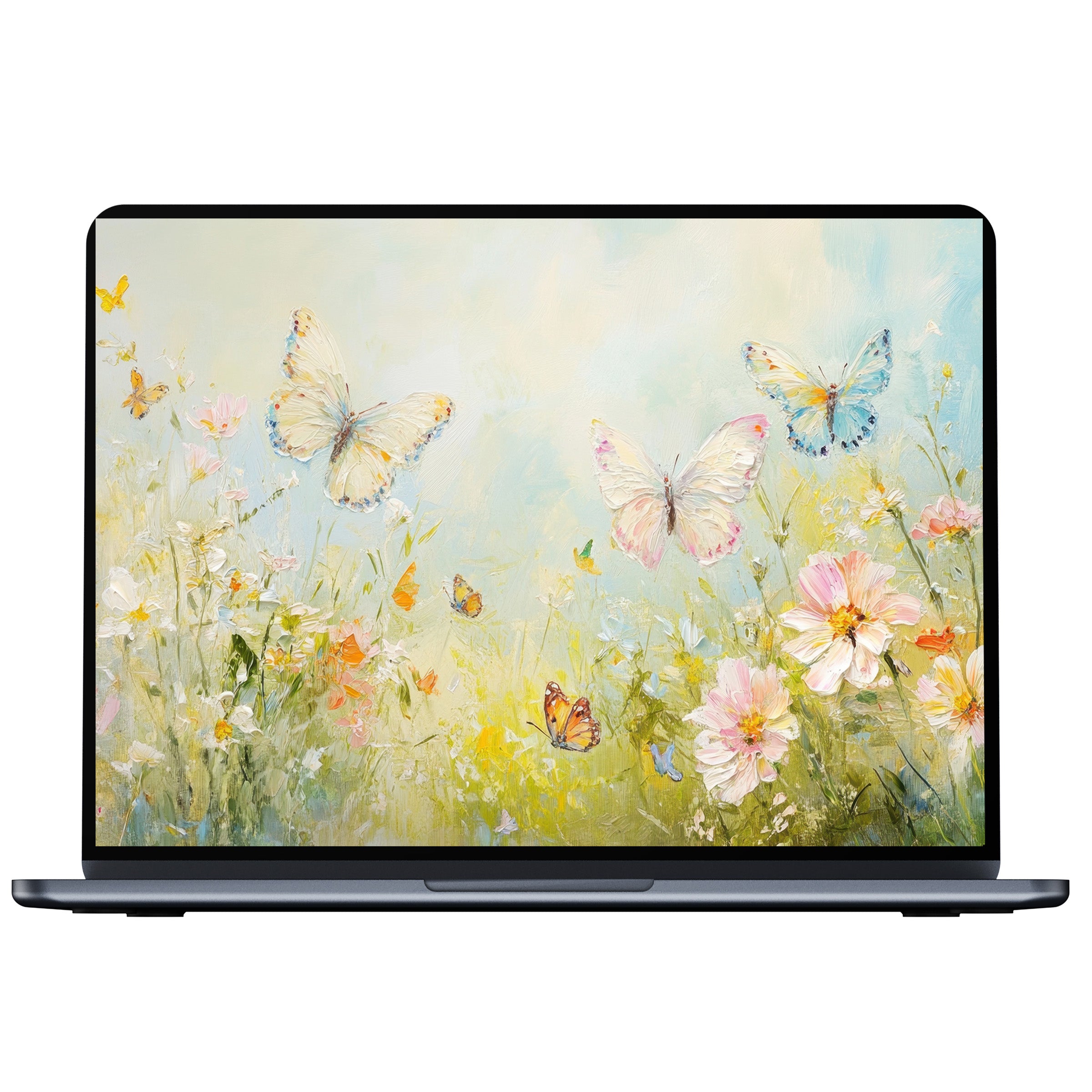 Elegant nursery desktop wallpaper with butterflies and blossoms in soft pastel hues inspires calm and fits PC, laptop download