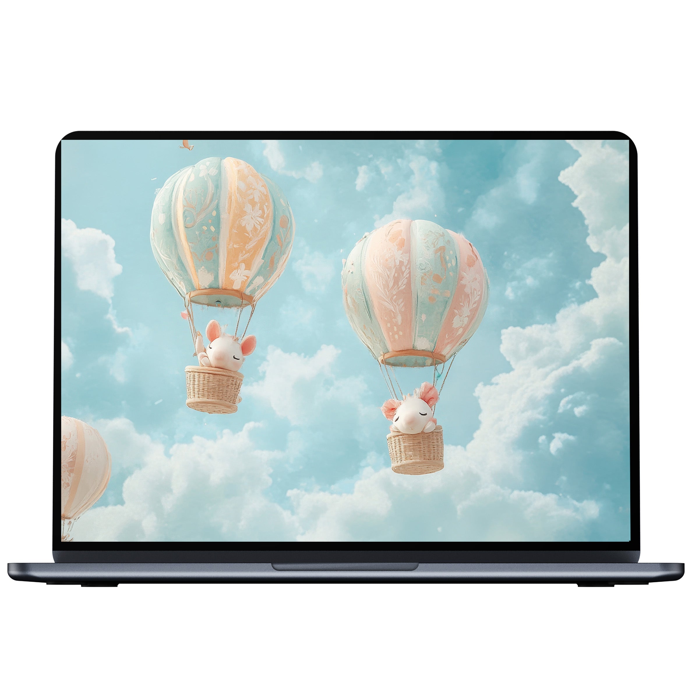 Nursery desktop wallpaper digital download features whimsical pastel hot air balloons in serene skies perfect for PC and laptop screens
