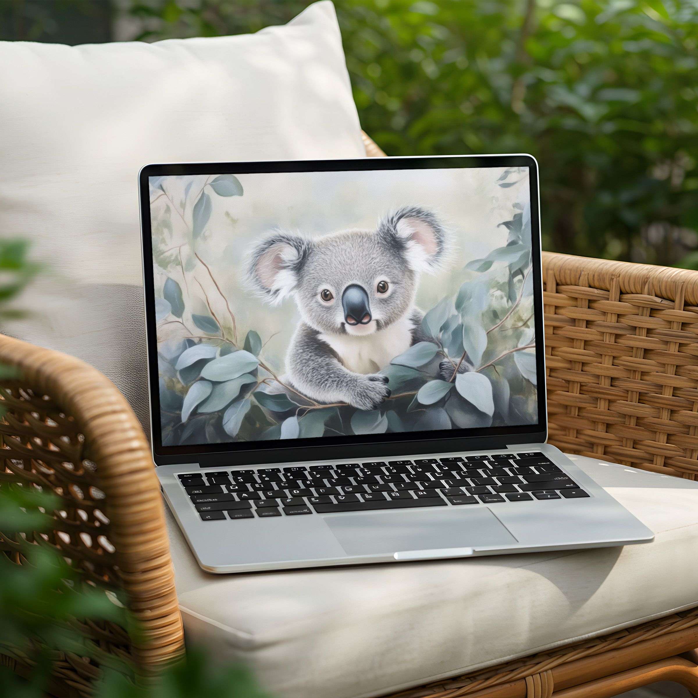Elegant koala art as a desktop background for PC or Laptop instant download inspiring calm and eco-friendly aesthetics