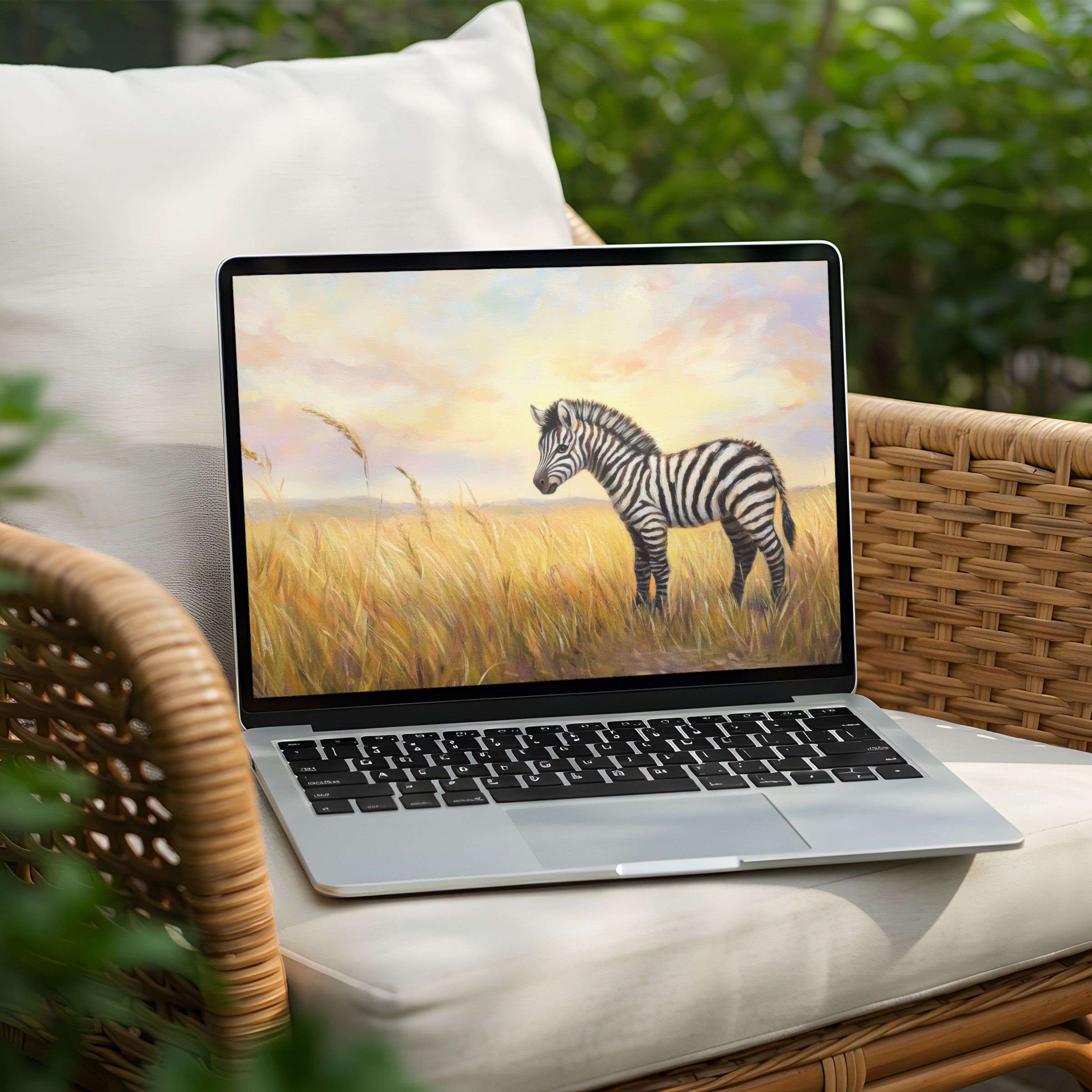 Elegant zebra desktop background for instant download on PC or Laptop, offering calm inspiration and mindful elegance in art