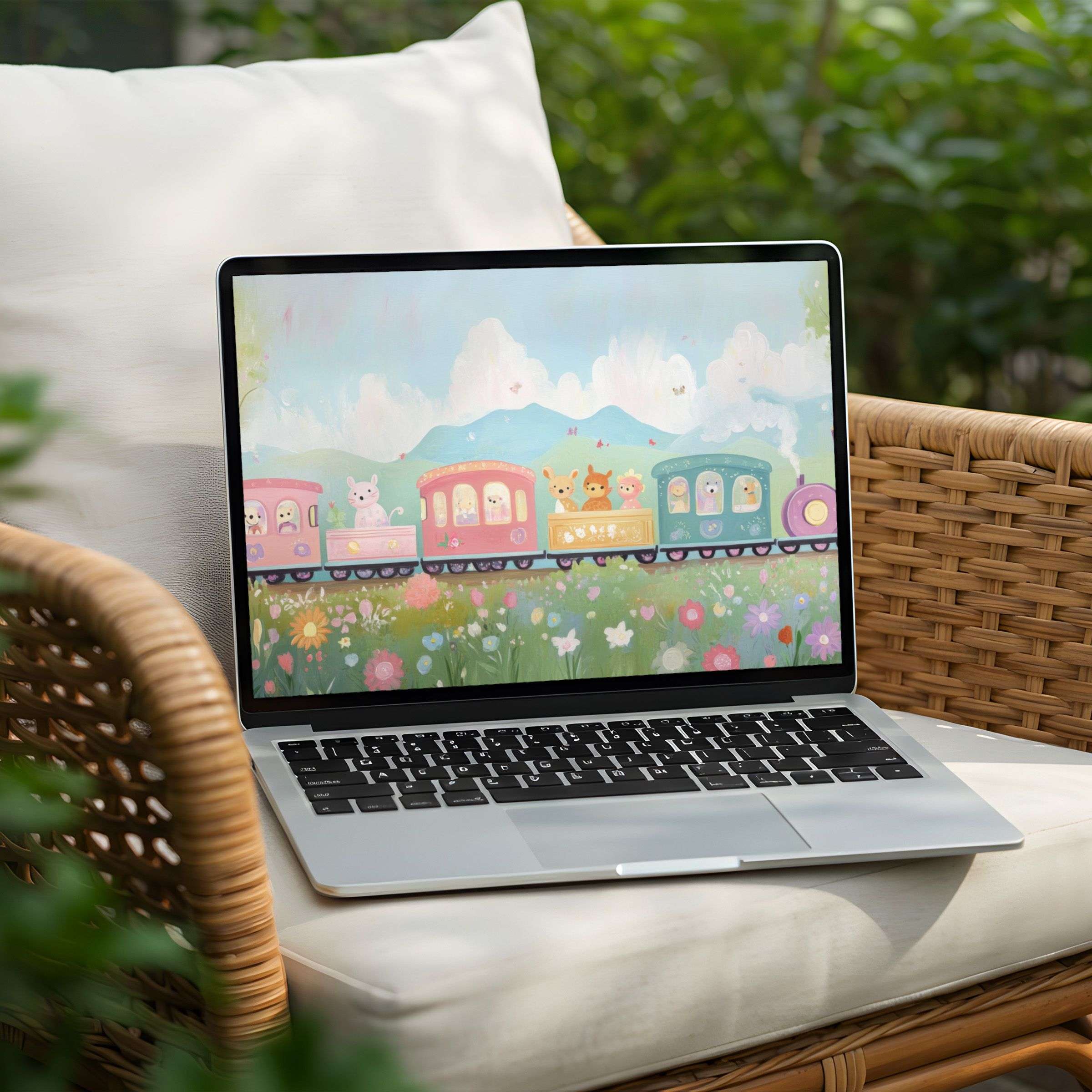 Inspire mindfulness with a pastel train desktop background for PC or laptop instant download for a serene digital space