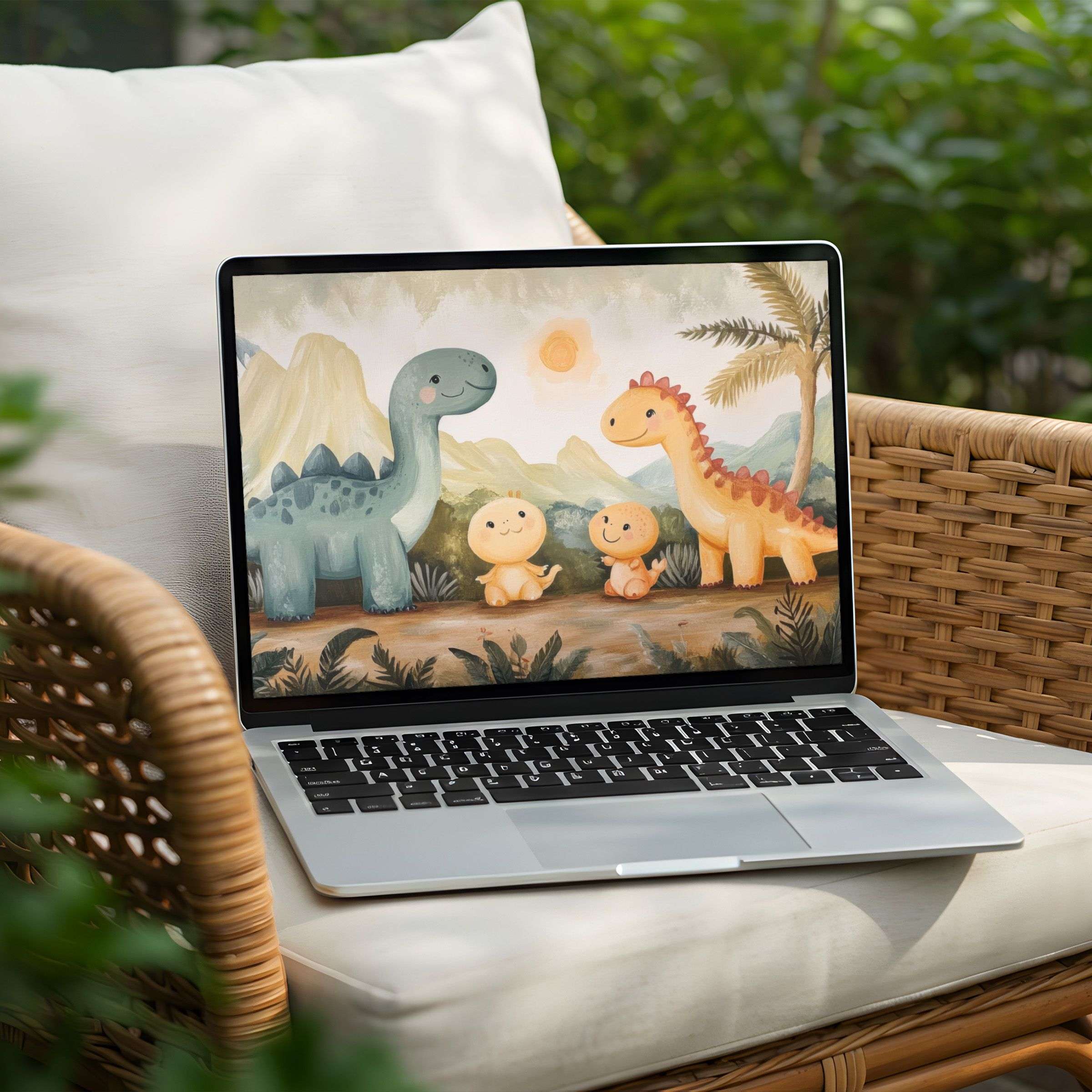 Charming dinosaur desktop background for instant download on PC or Laptop evokes calm, joy, and mindfulness with soft hues
