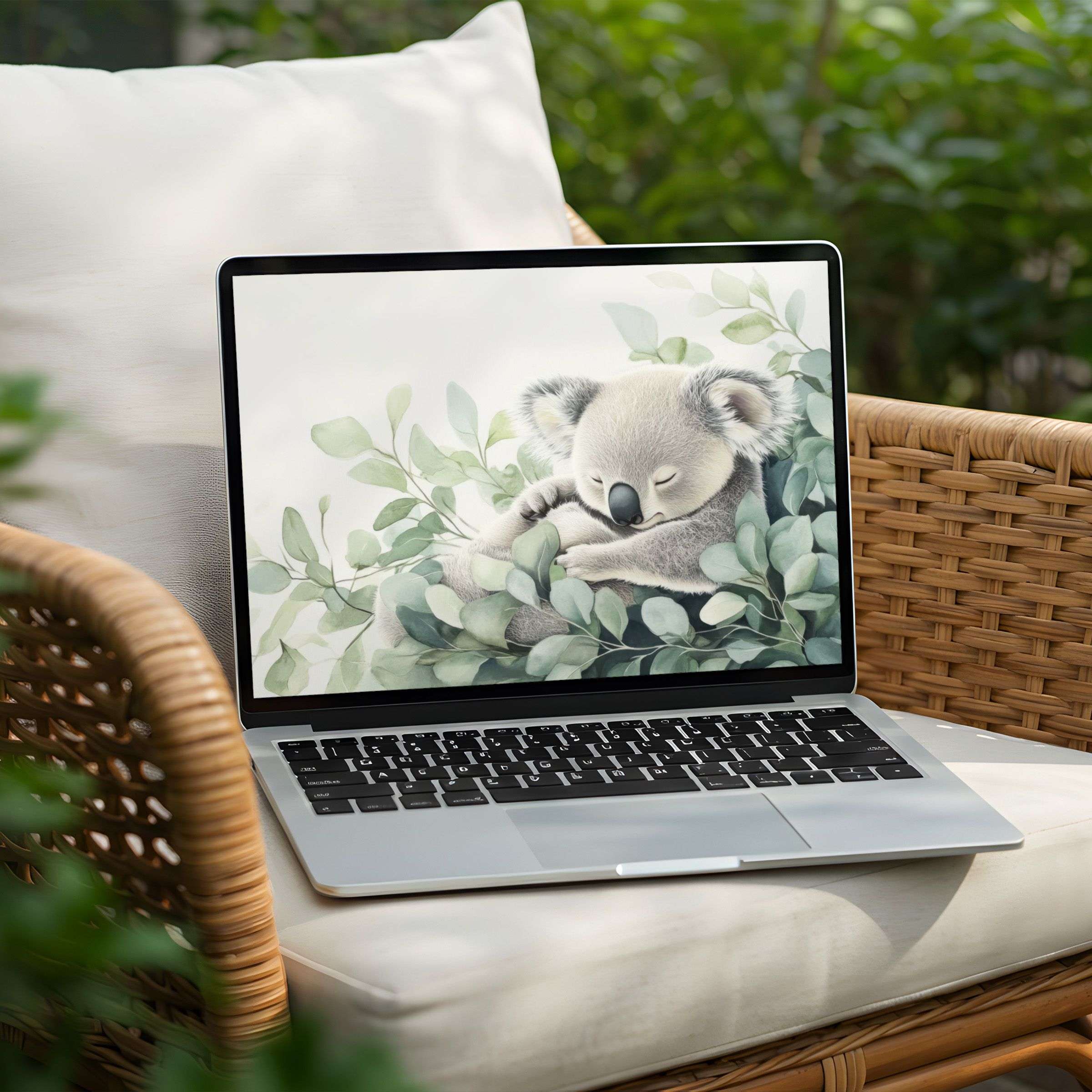 Charming koala watercolor desktop background for PC or laptop instant download inspiring calm elegance in your workspace