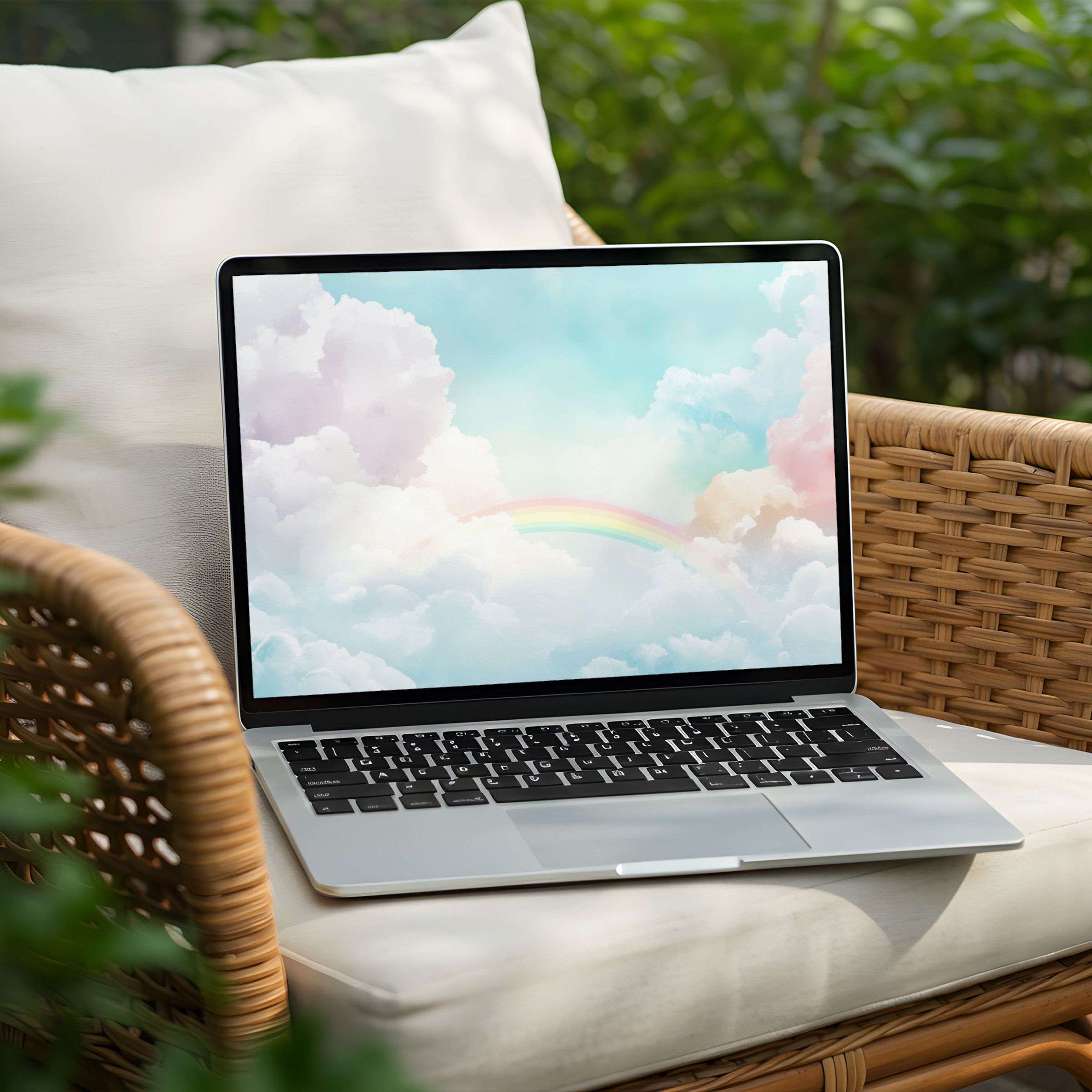 Elegant cloud and rainbow desktop background for PC and Laptop instant download for a mindful, calming design-inspired ambiance