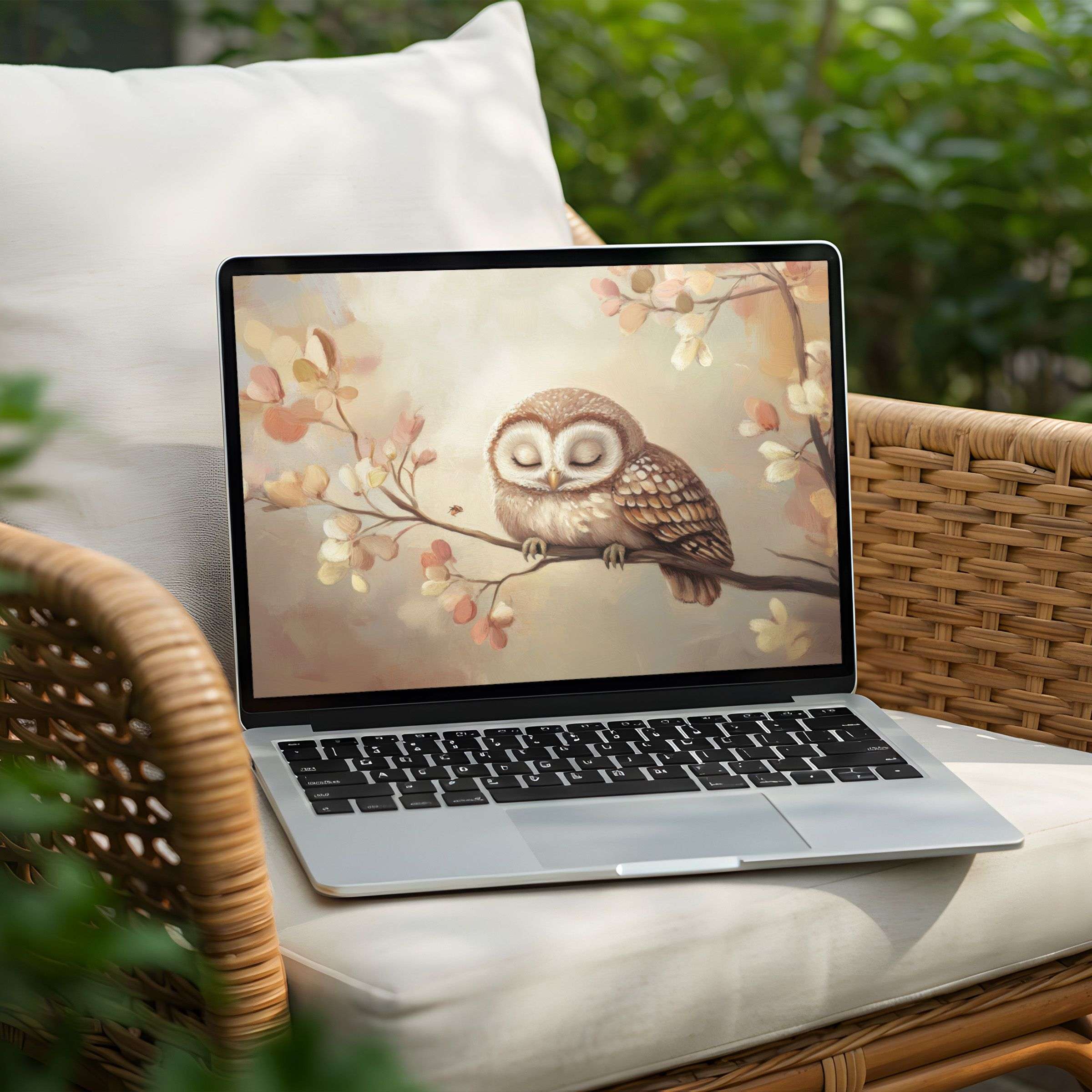 Calm and elegant owl-themed desktop background for PC or Laptop, available as an instant download to inspire mindfulness