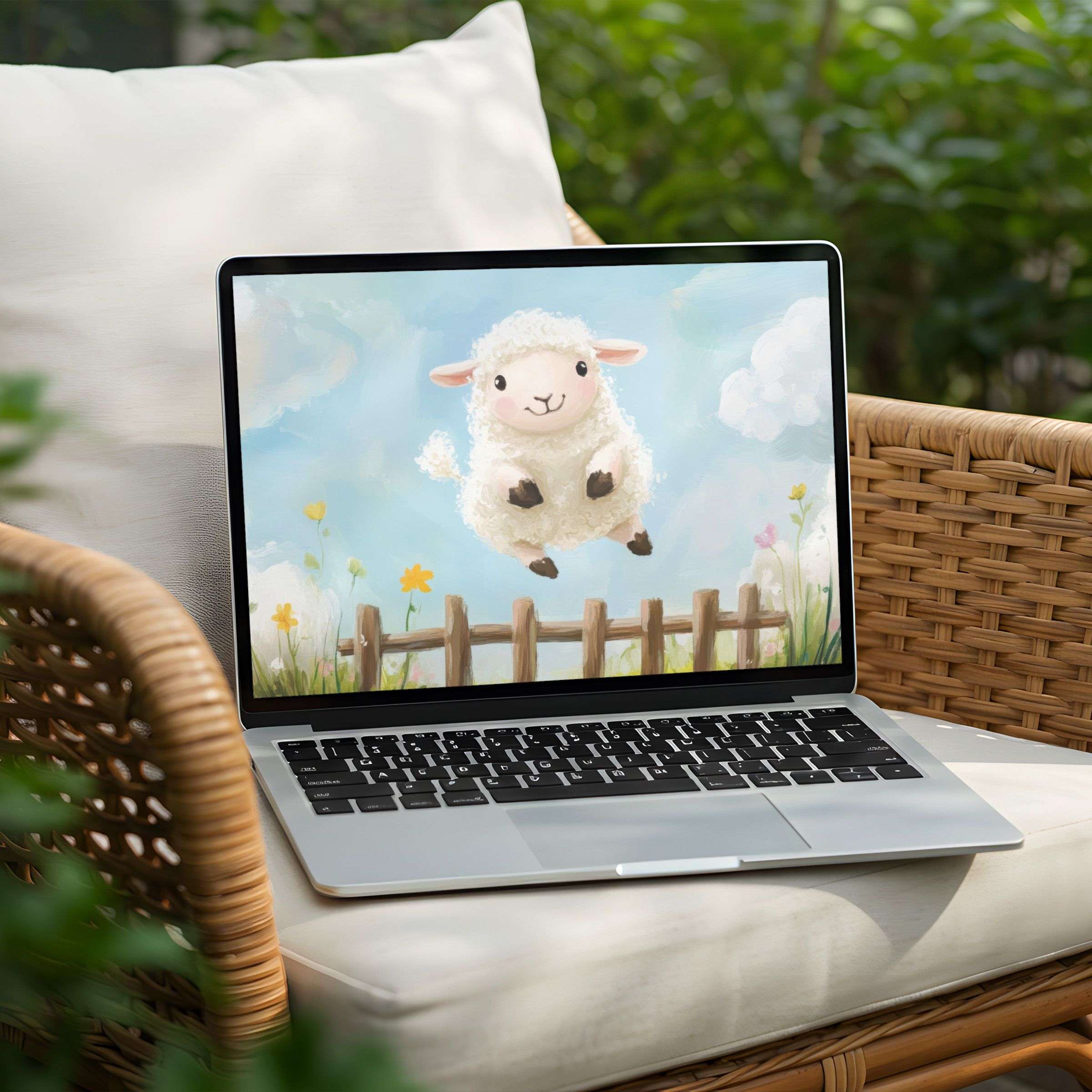 Cozy lamb art desktop background for PC and Laptop instant download evokes calm elegance and inspires mindful aesthetics