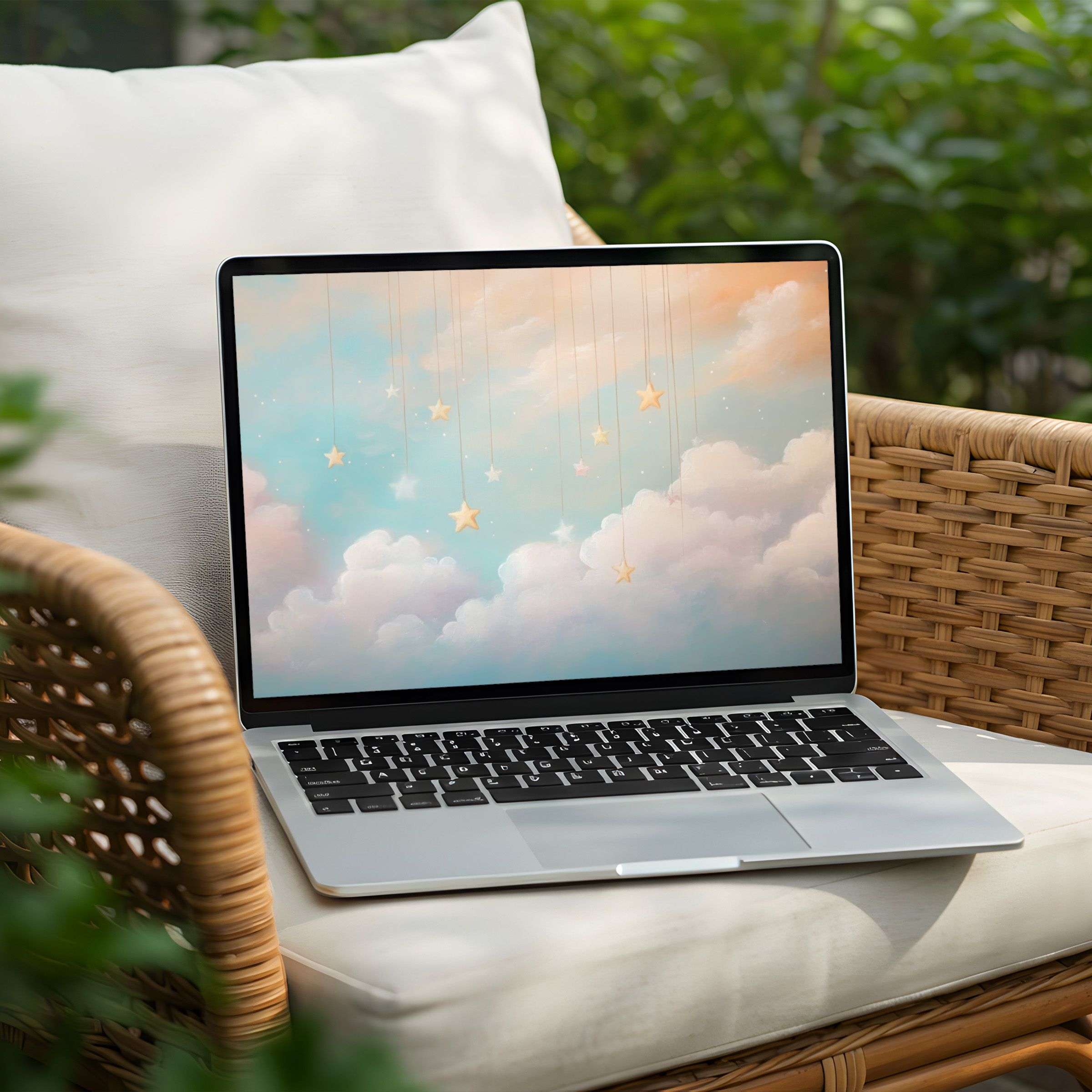 Dreamy cloud and star desktop background for your PC or Laptop instant download for a serene and elegant digital ambiance