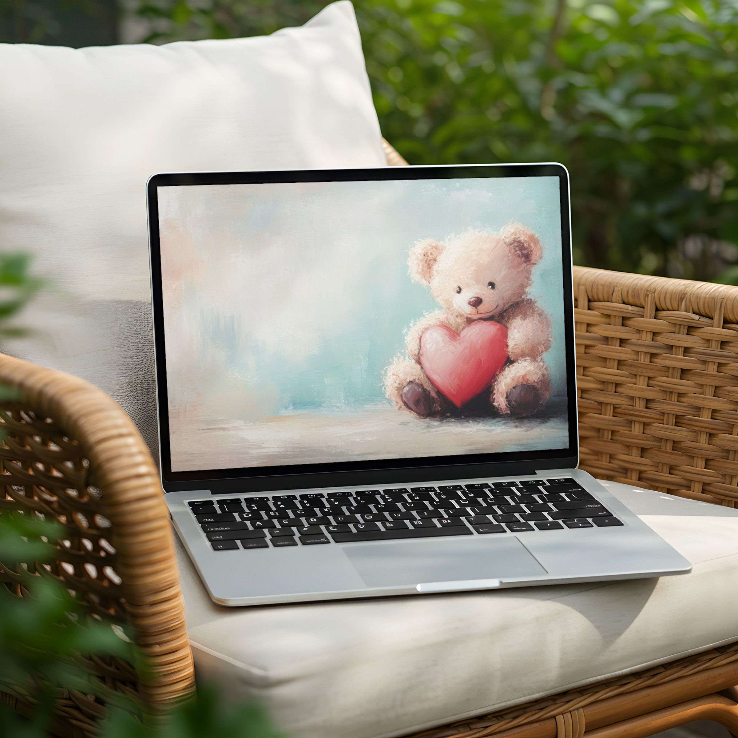 Charming teddy bear art for your PC or Laptop desktop background instant download for an inspiring elegant workspace