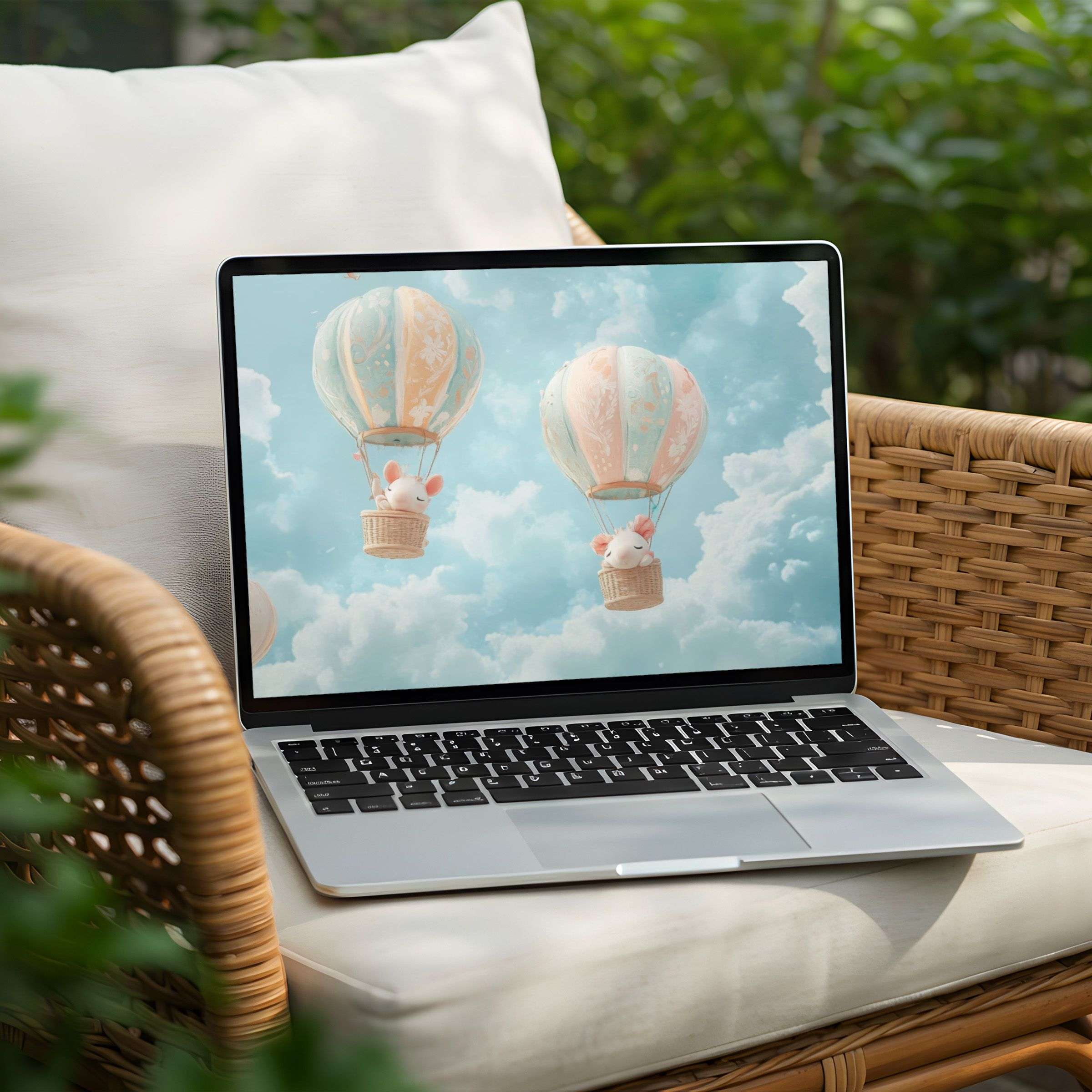 Elegant desktop background of serene pastel hot air balloons in a clear sky for instant download to your PC or Laptop