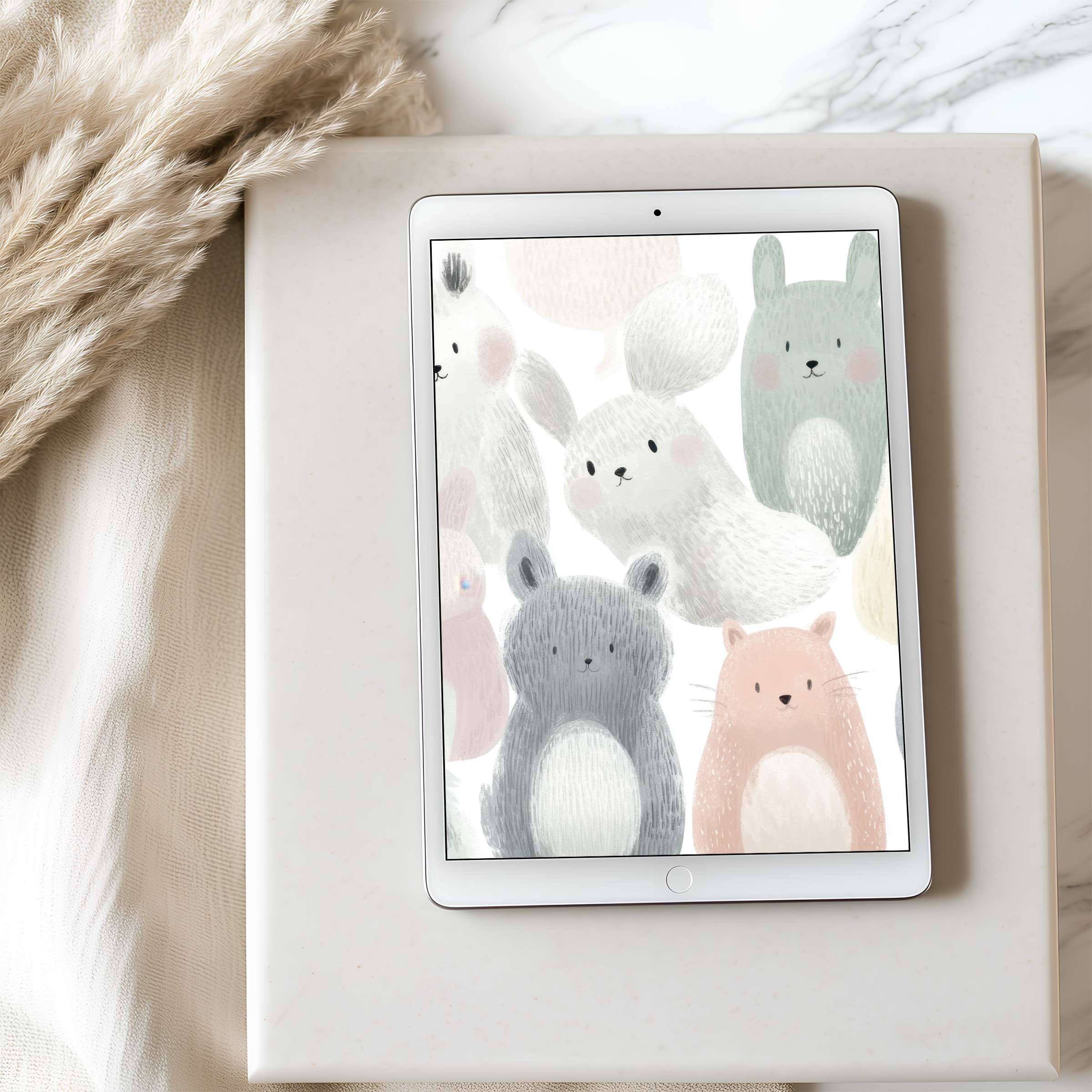 Charming tablet wallpaper showcasing pastel animal sketches in minimalist style enhances calm aesthetics of any high resolution iPad or Android screen