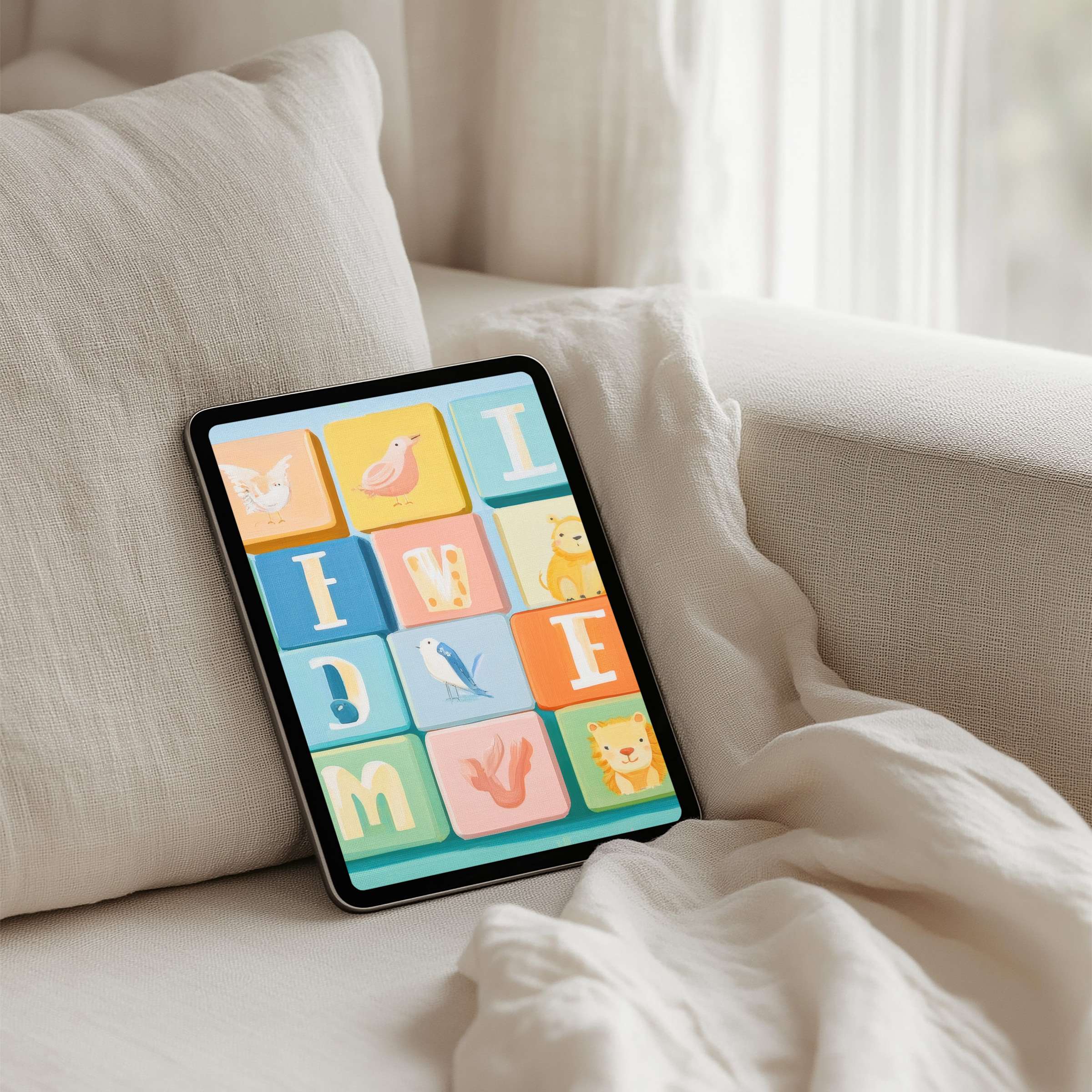 Download this vibrant iPad background featuring pastel animal blocks bringing elegance to any tablet instant download for mindful inspiration