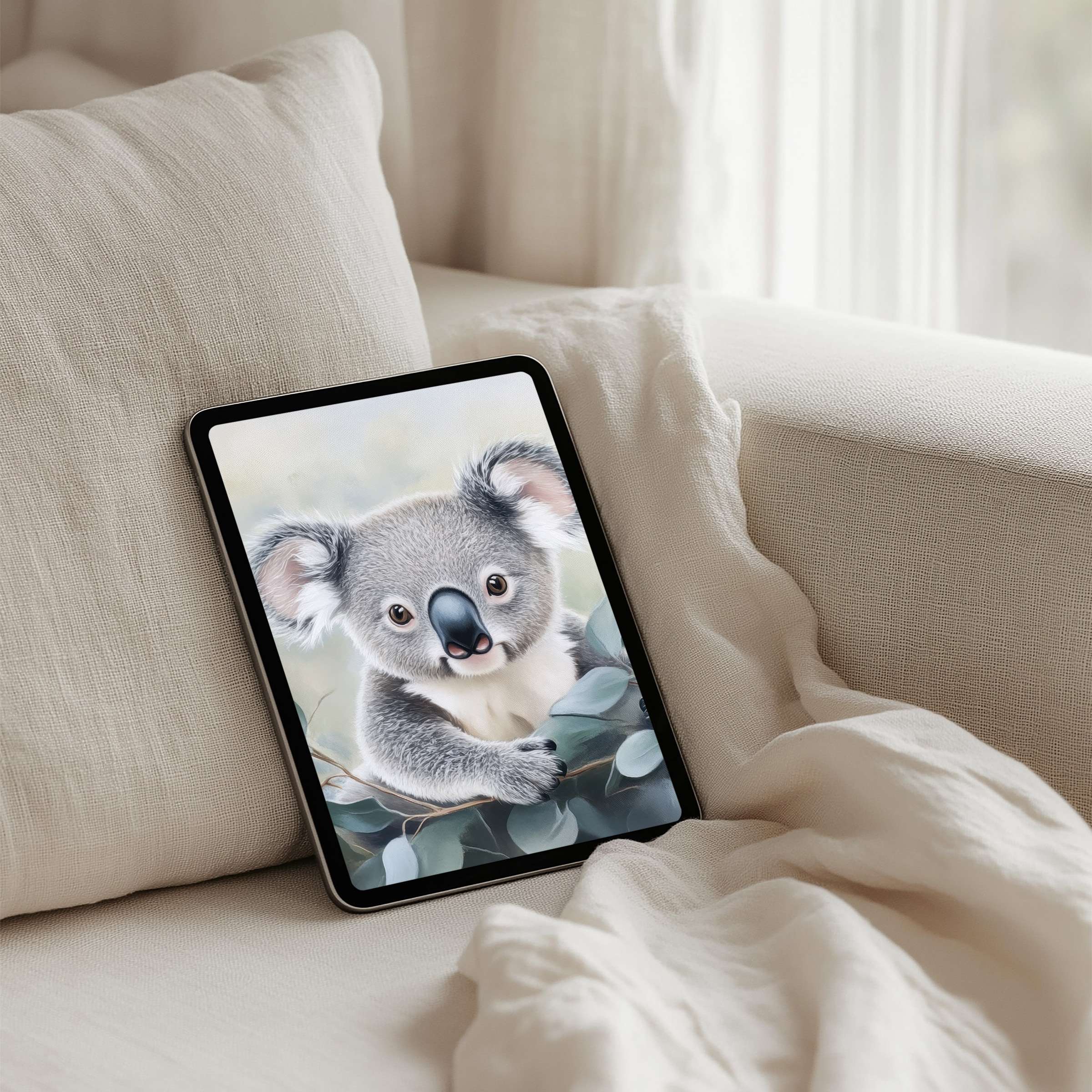 Elegant digital koala art iPad background for instant download inspires calm and elegance on any tablet screen and setting