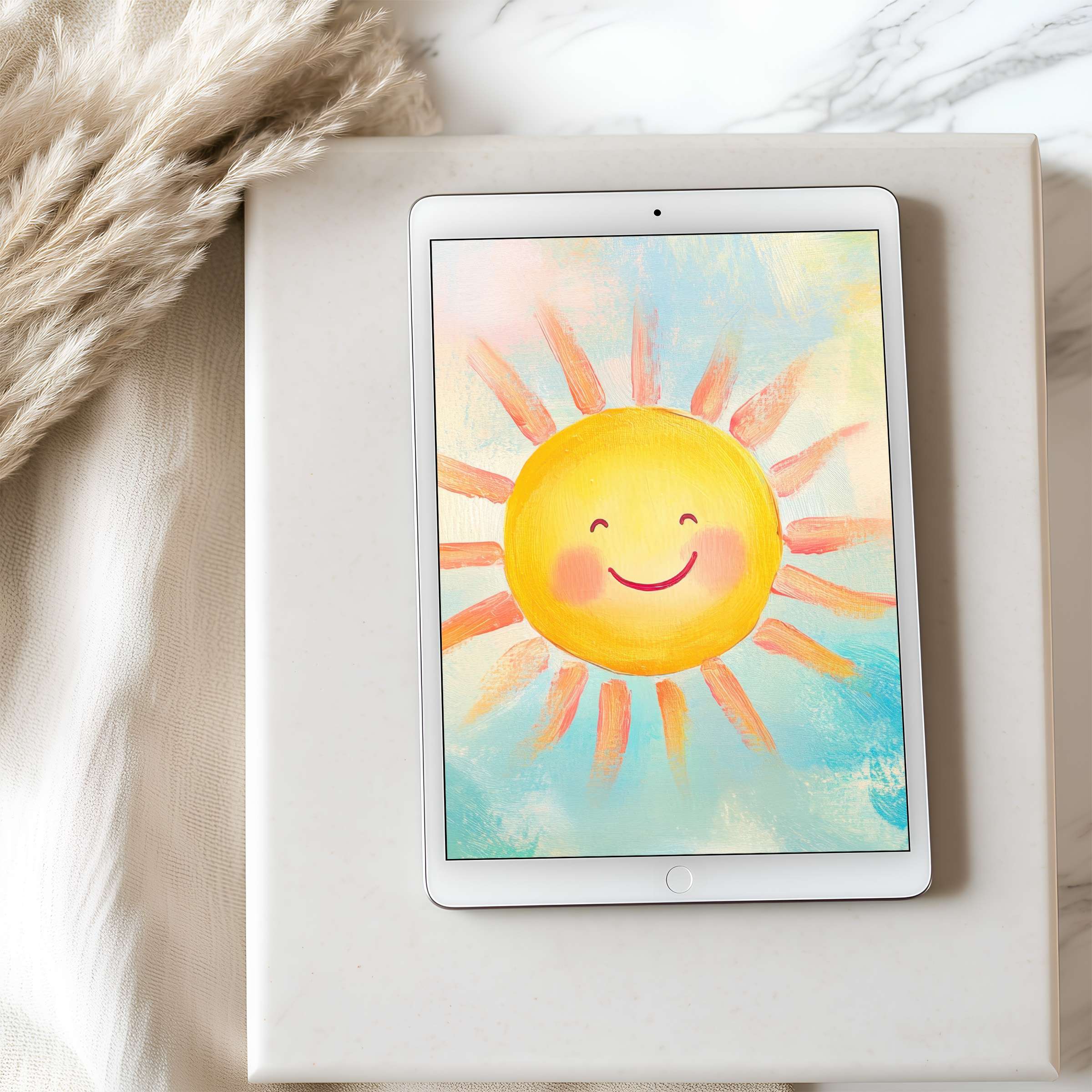 Bright sun-themed tablet wallpaper for iPad in high resolution offers calming vibes in a modern aesthetic digital download format