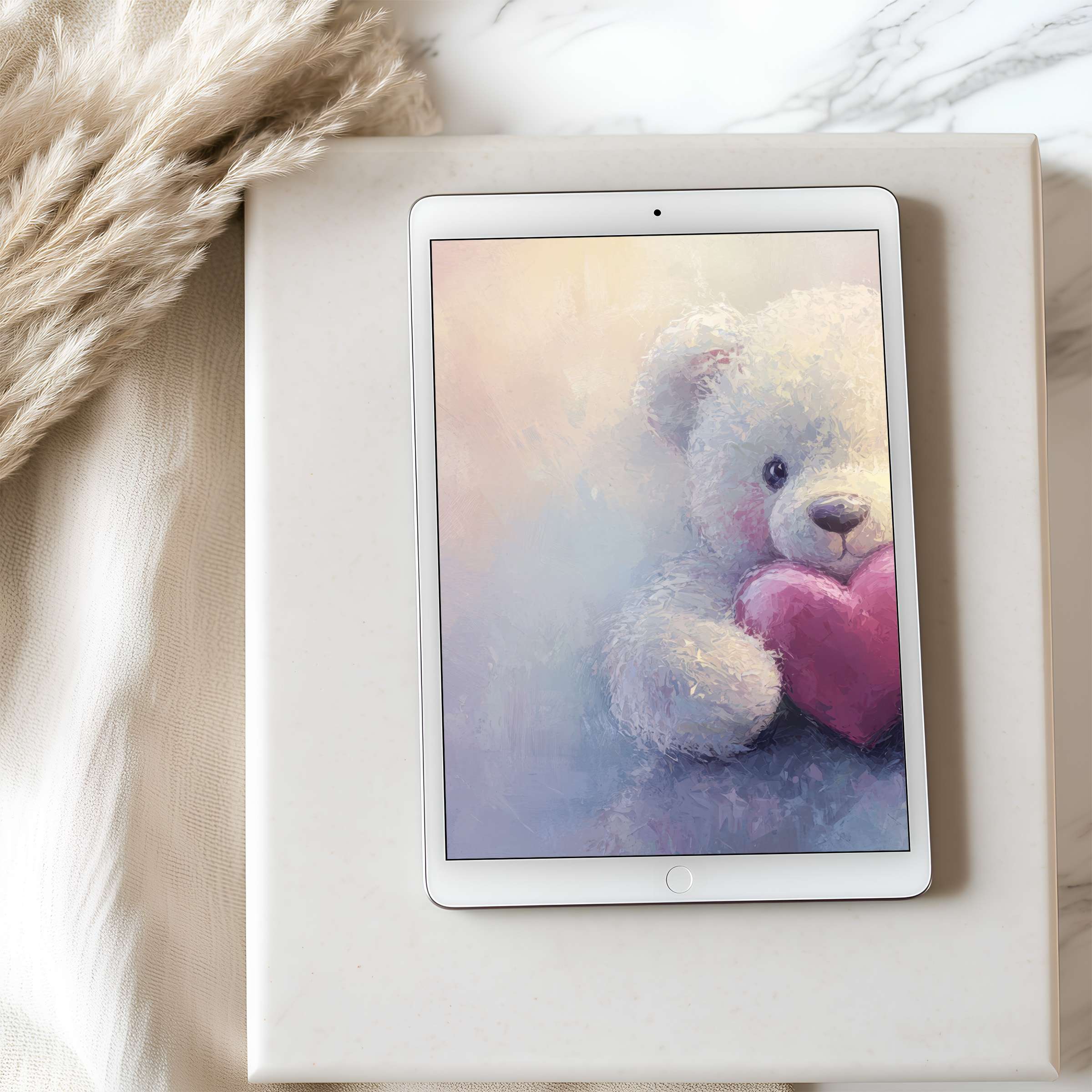 Soft pastel bear art as tablet wallpaper exudes tranquility and elegance curated for high resolution iPad and Android downloads