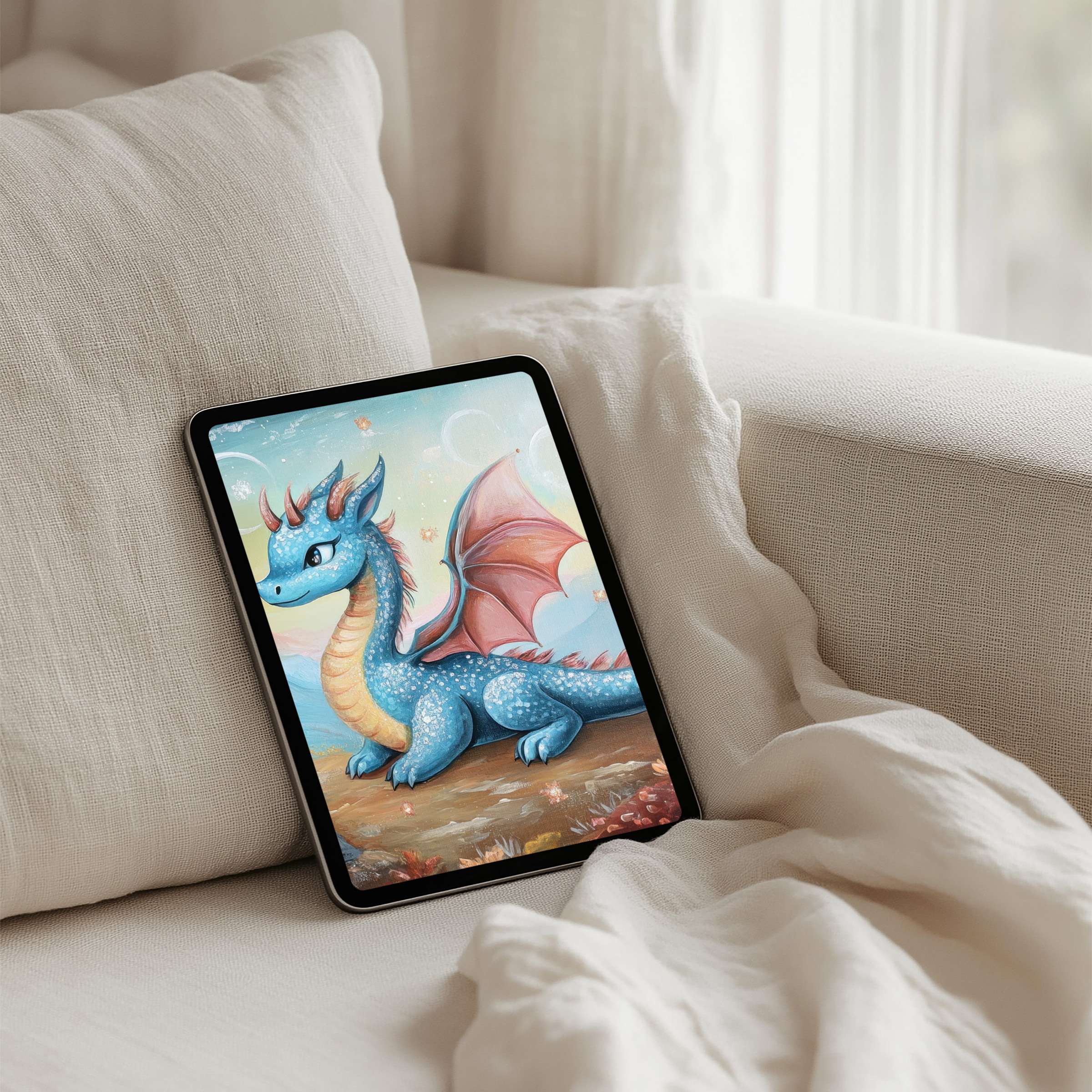 Serene blue dragon art iPad background for tablets offers instant download inspiring calm and elegance on any device
