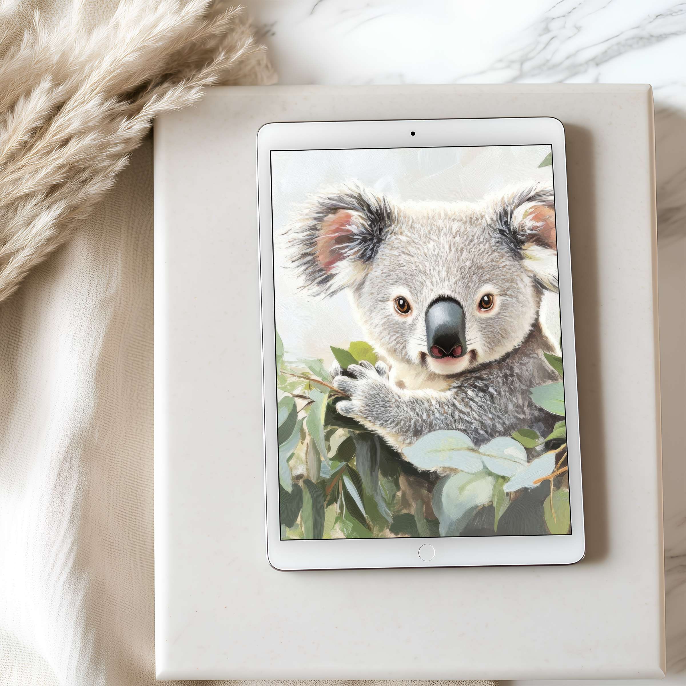 Inspire tranquility with a curated koala-themed tablet wallpaper for iPad and Android tablets offering a high-resolution digital download