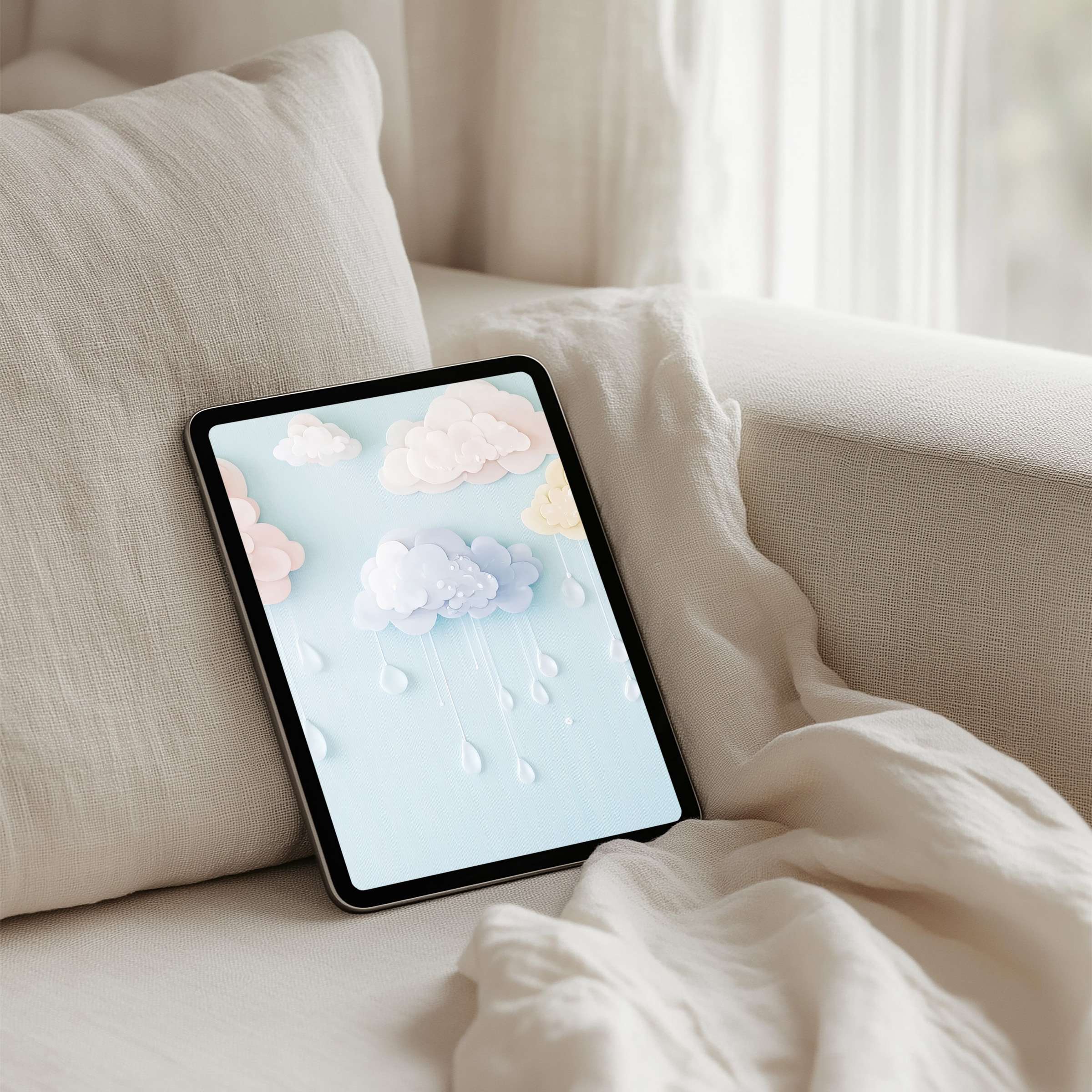 Serene pastel clouds create a calming iPad background perfect for tablet screens offering instant download for stylish mindfulness