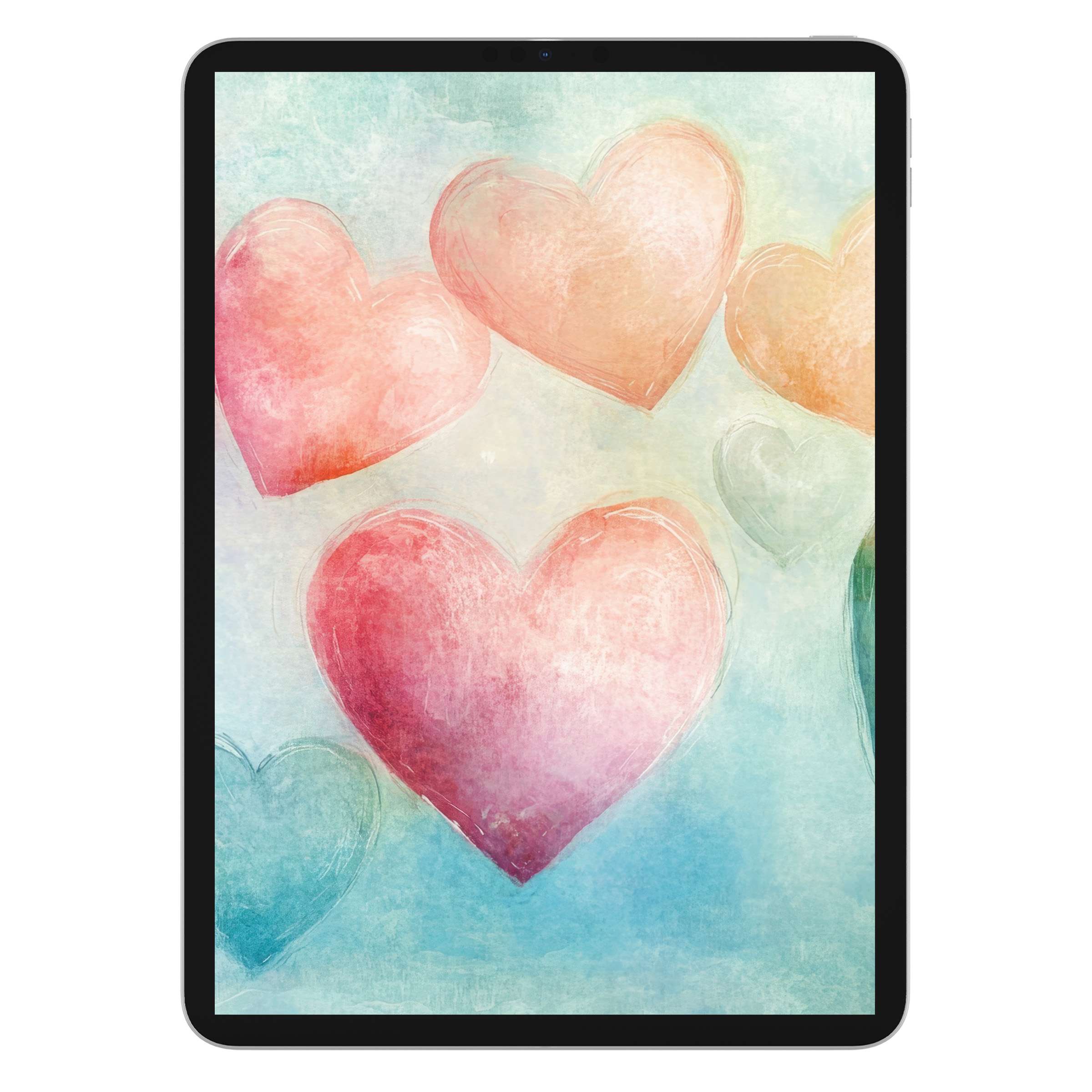 Watercolor heart pattern nursery iPad wallpaper for tablets offers a calming digital download background, enhancing serene design aesthetics