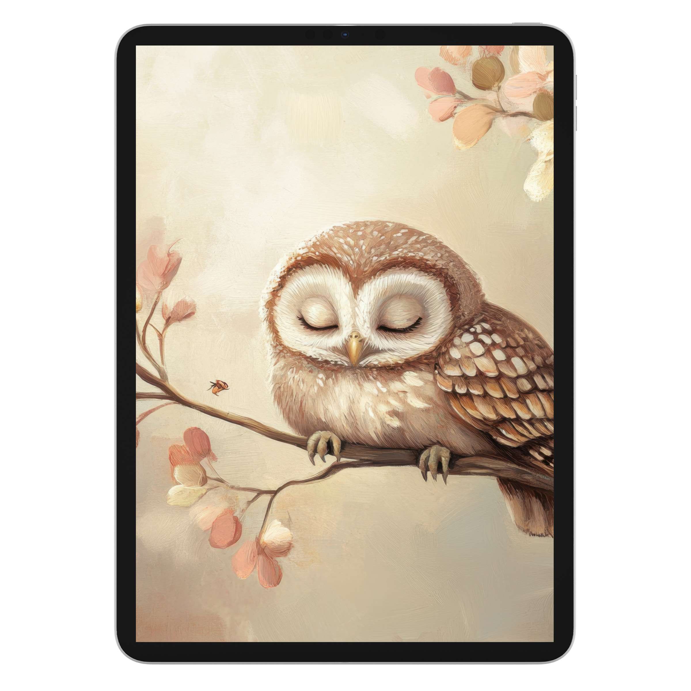 Tranquil owl-themed nursery iPad wallpaper digital download offers elegant background for iPad and Android tablet screens