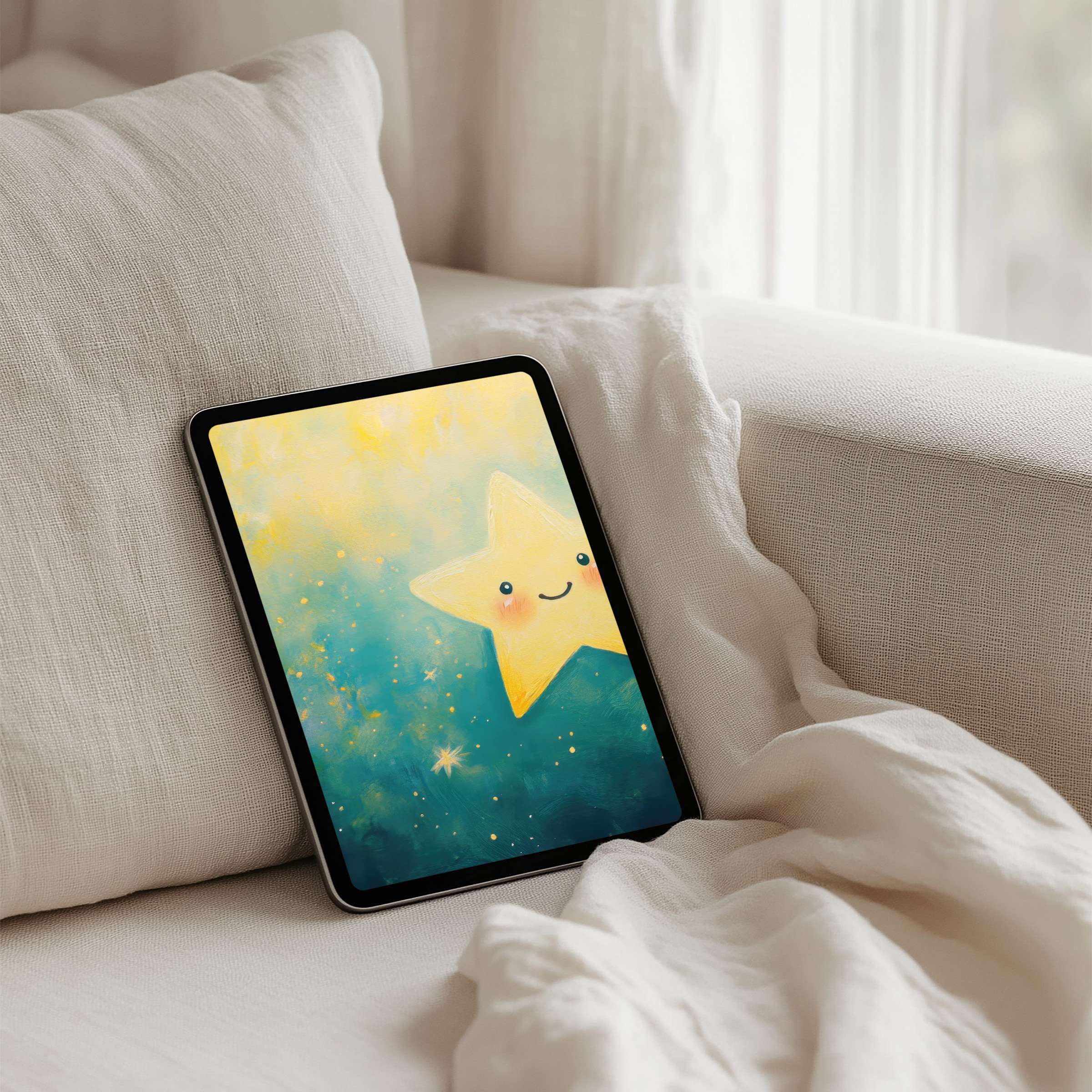 Cute starry iPad background in calming pastel tones offers instant download for seamless use on any tablet inspiring mindfulness