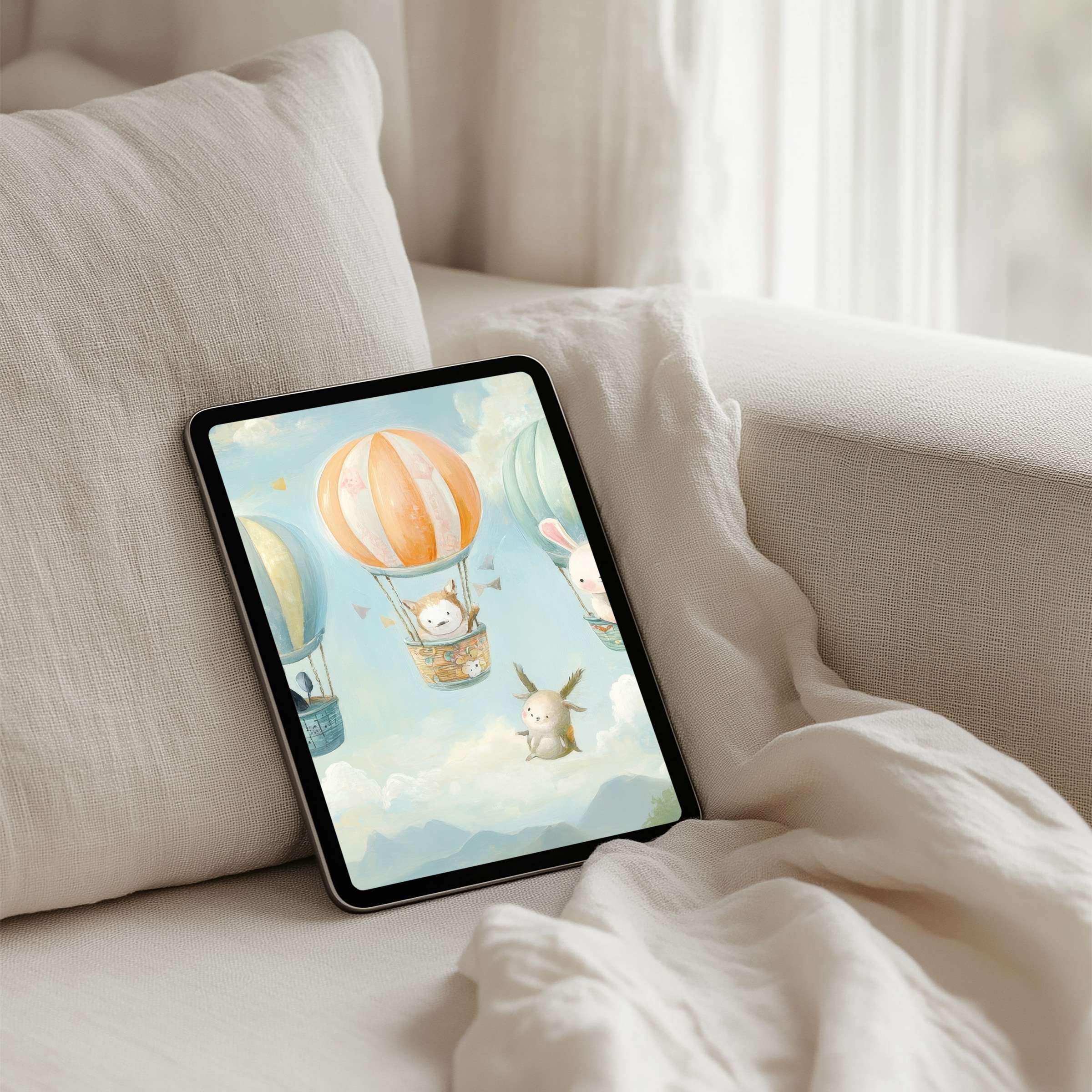 Elevate your iPad background with this inspiring, soft-hued tablet art featuring whimsical balloons available for instant download
