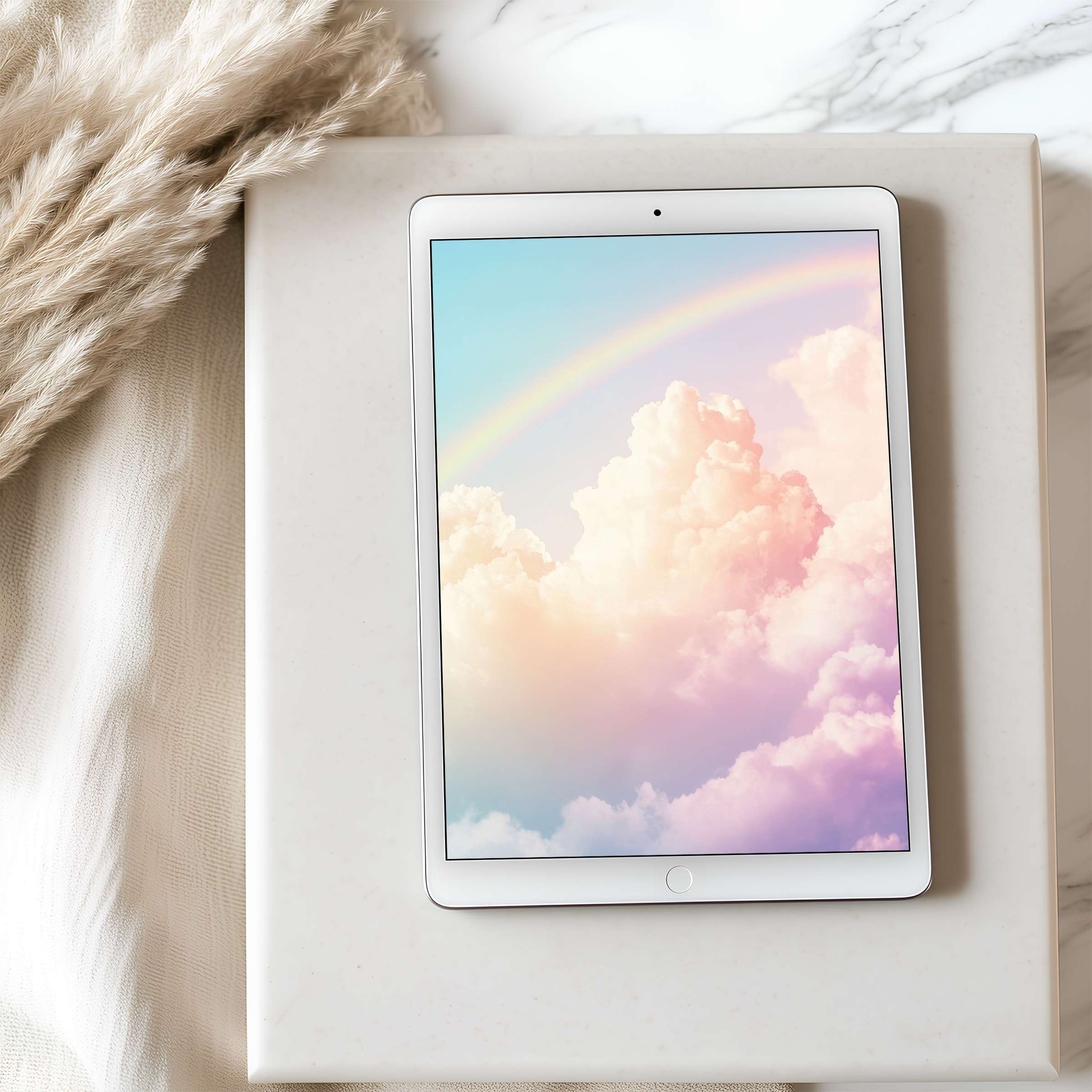 Cloudy pastel rainbow tablet wallpaper for creating serene ambience on iPad or Android tablets high resolution digital download
