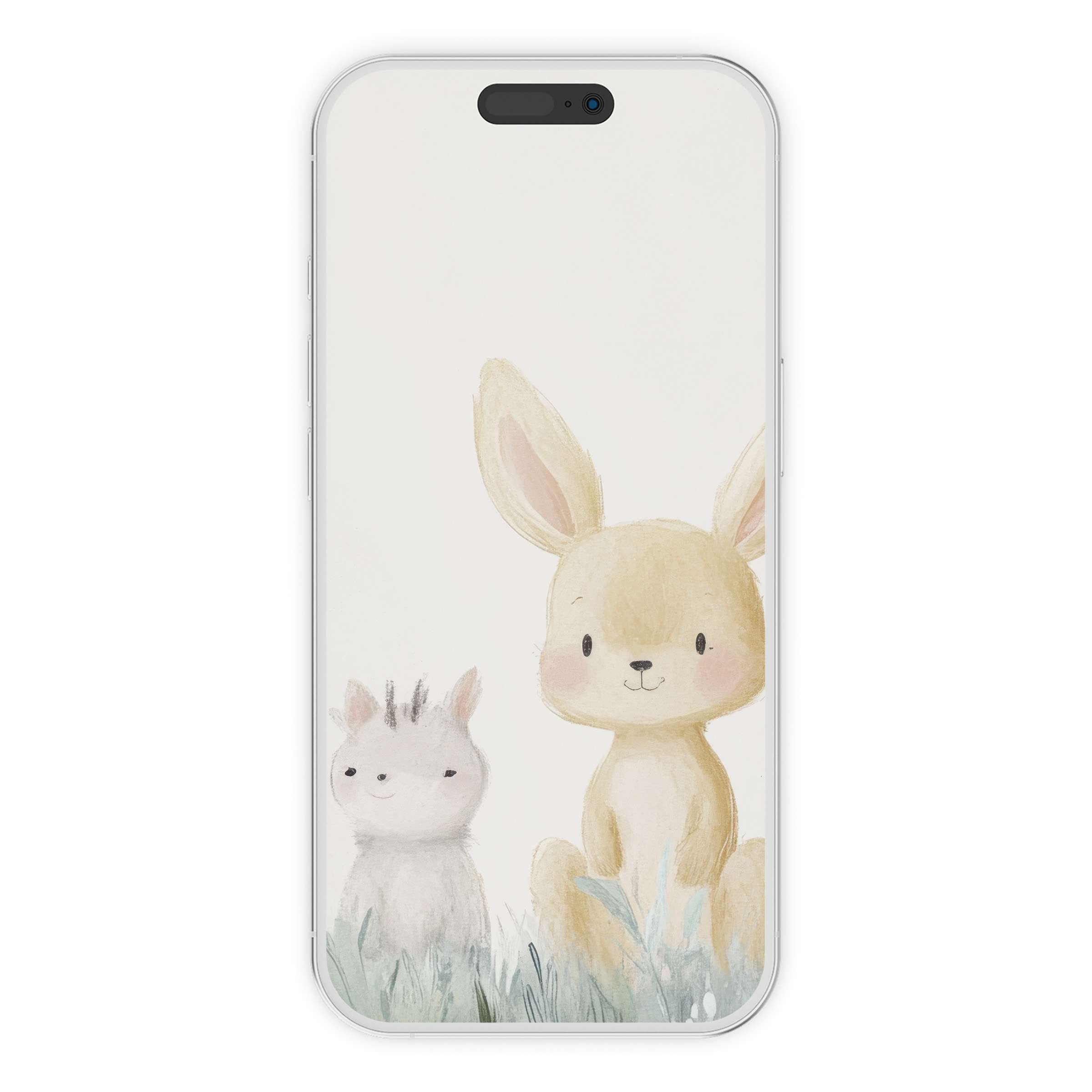Delight in the calm with this pastel nursery iPhone wallpaper featuring a cute bunny for an artistic digital download phone background