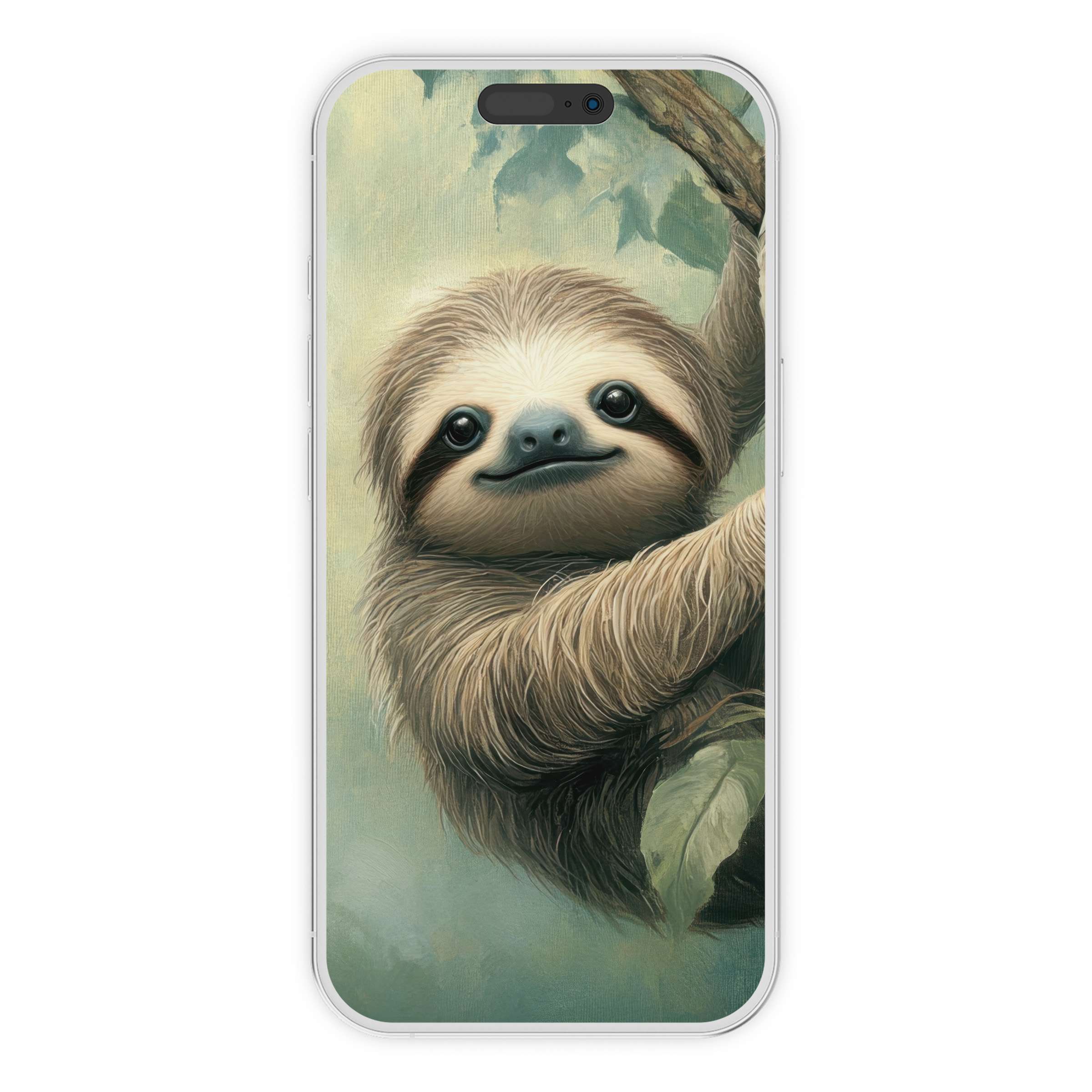 Gentle sloth illustration on a nursery iPhone wallpaper digital download, offering serene background for phone use, soothing charm